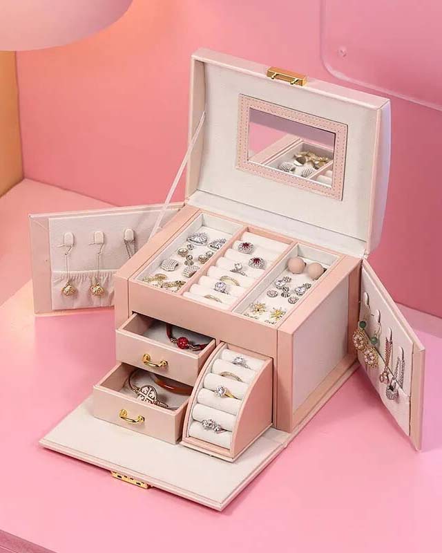 Charlotte Faux Leather Trunk Jewelry Box