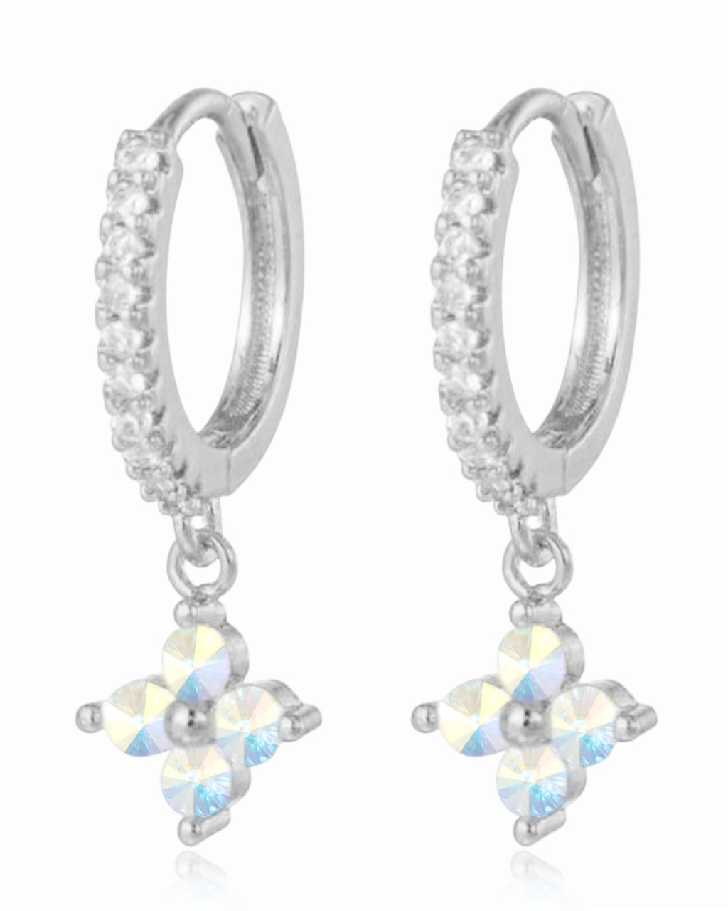 Charmed Clover Drop Crystal Pave Eternity Hoop Huggie Earrings