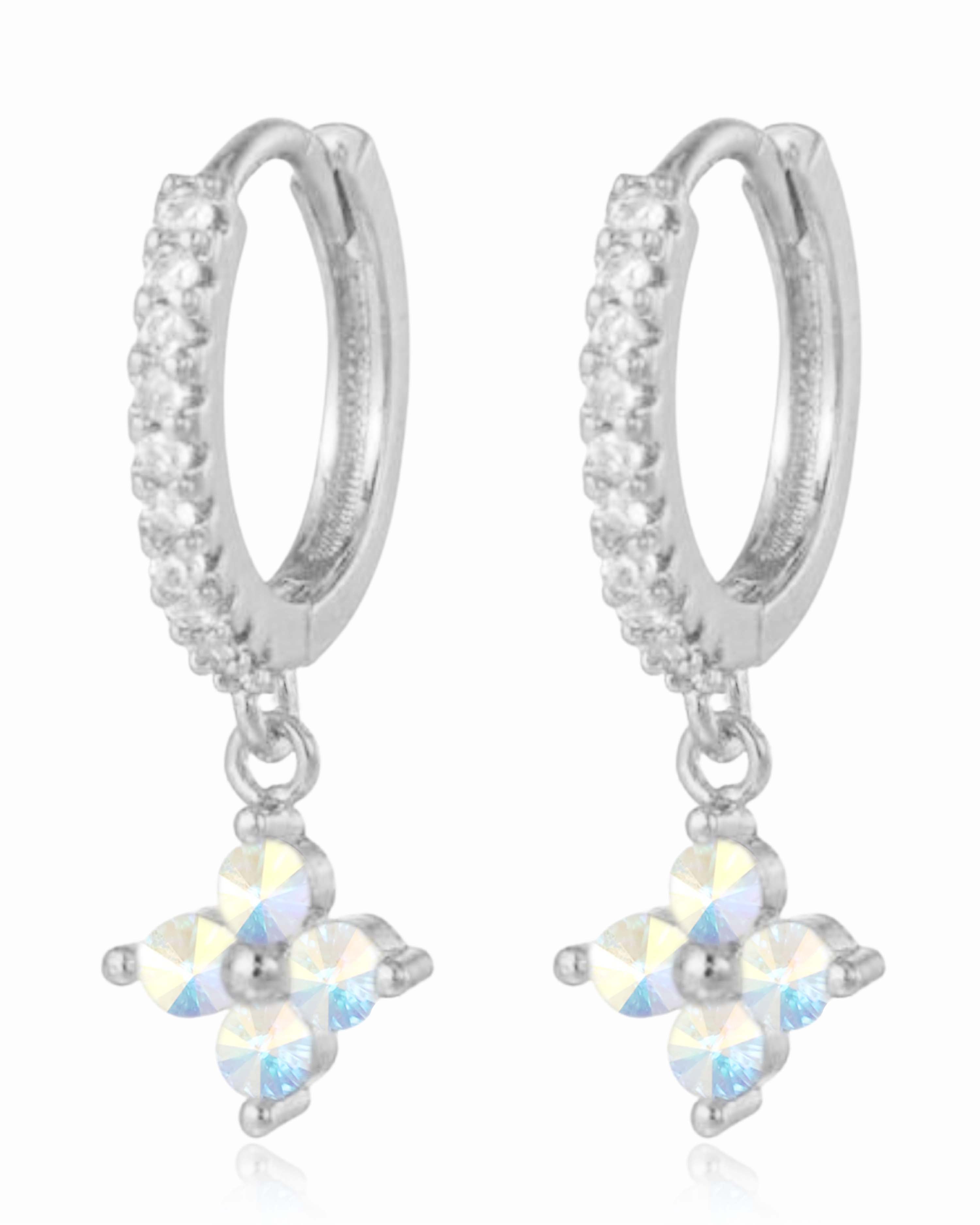 Charmed Clover Drop Crystal Pave Eternity Hoop Huggie Earrings