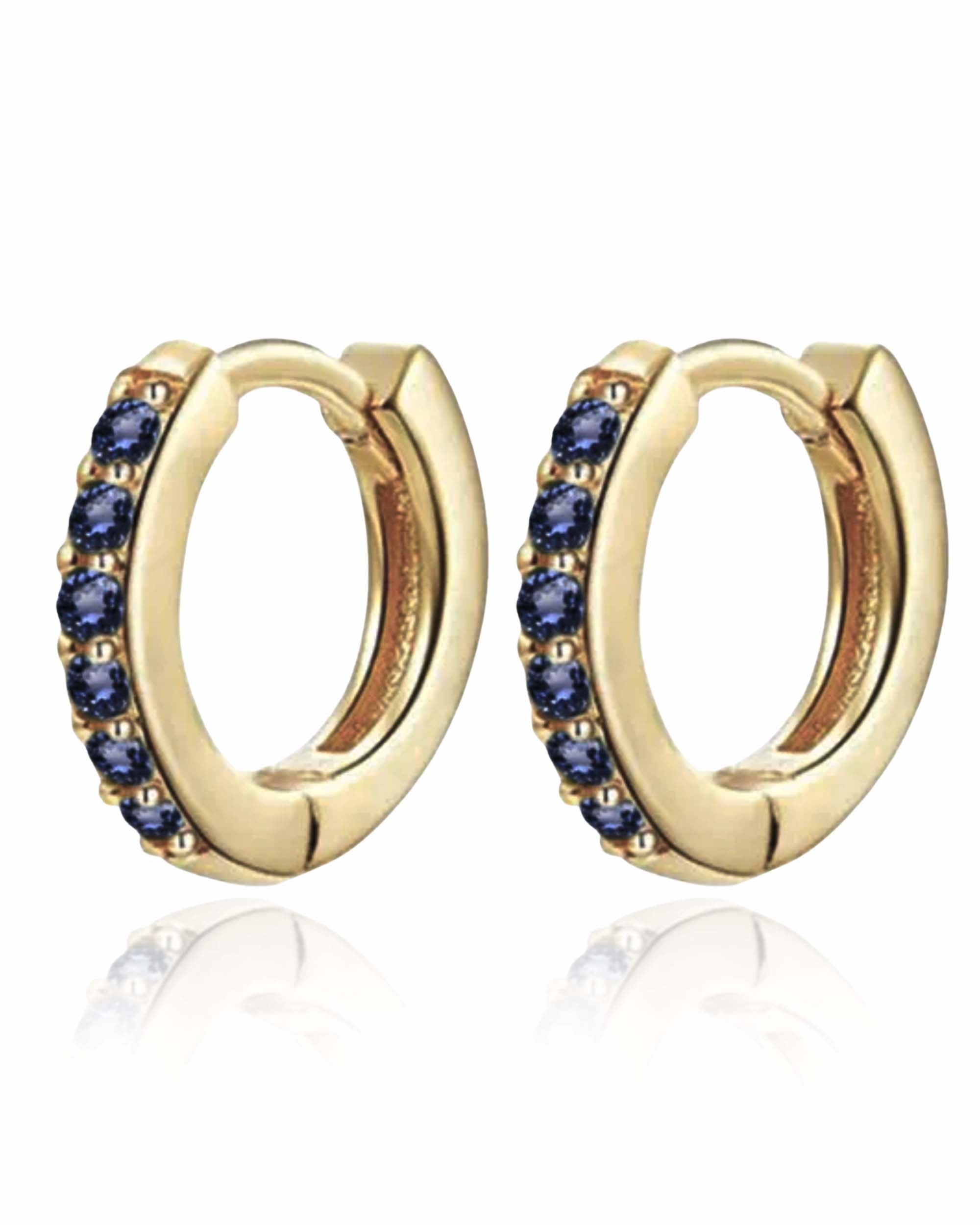 Colbalt Blue Crystal Pave Eternity Hoop Huggie Earrings