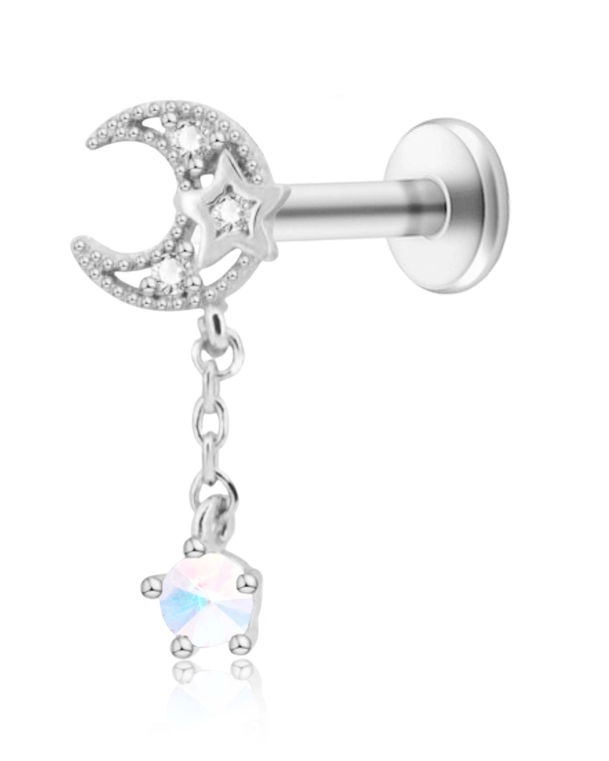 Cosmo Moon Crystal Star Dangle Ear Piercing Earring Stud