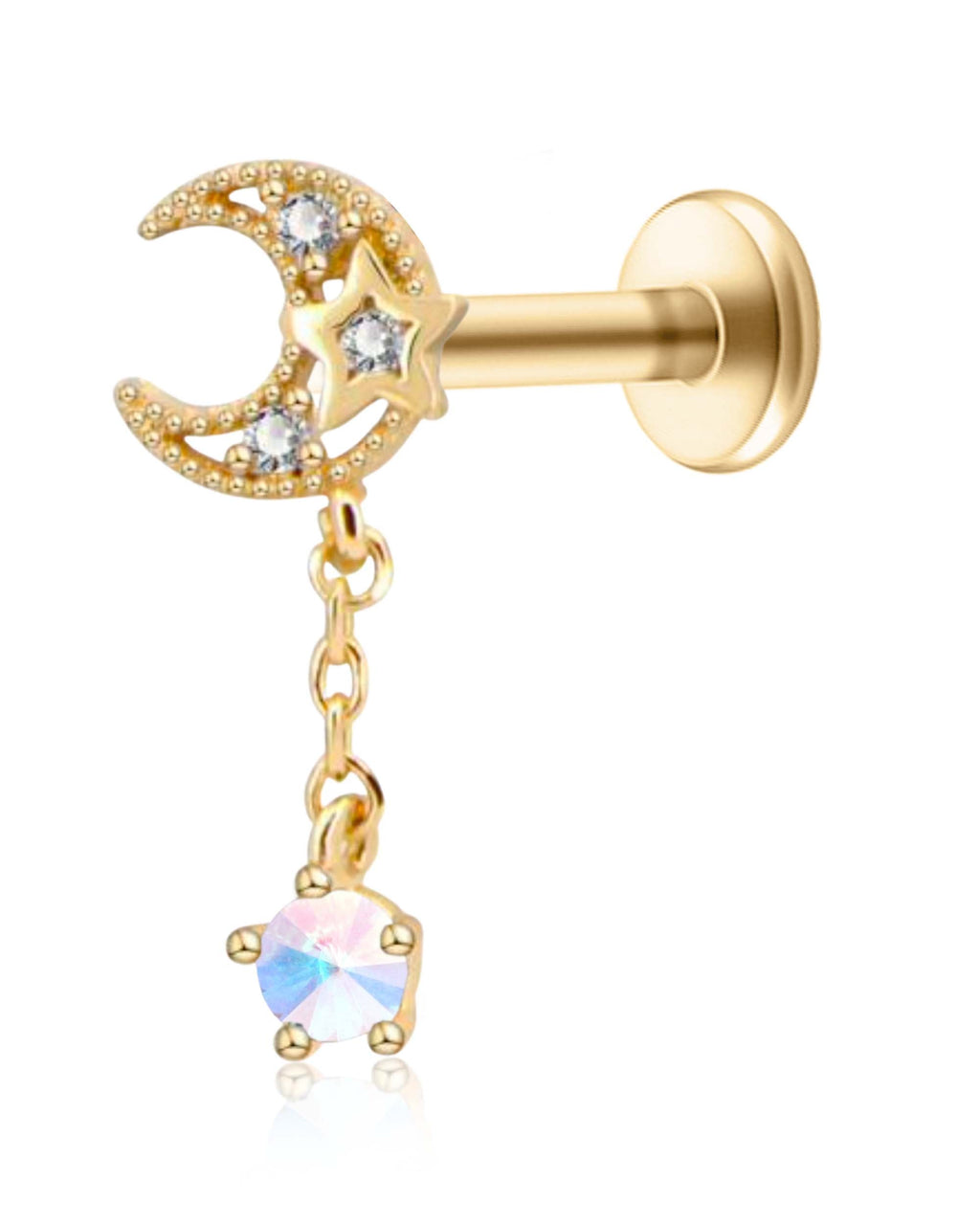 Cosmo Moon Crystal Star Dangle Ear Piercing Earring Stud