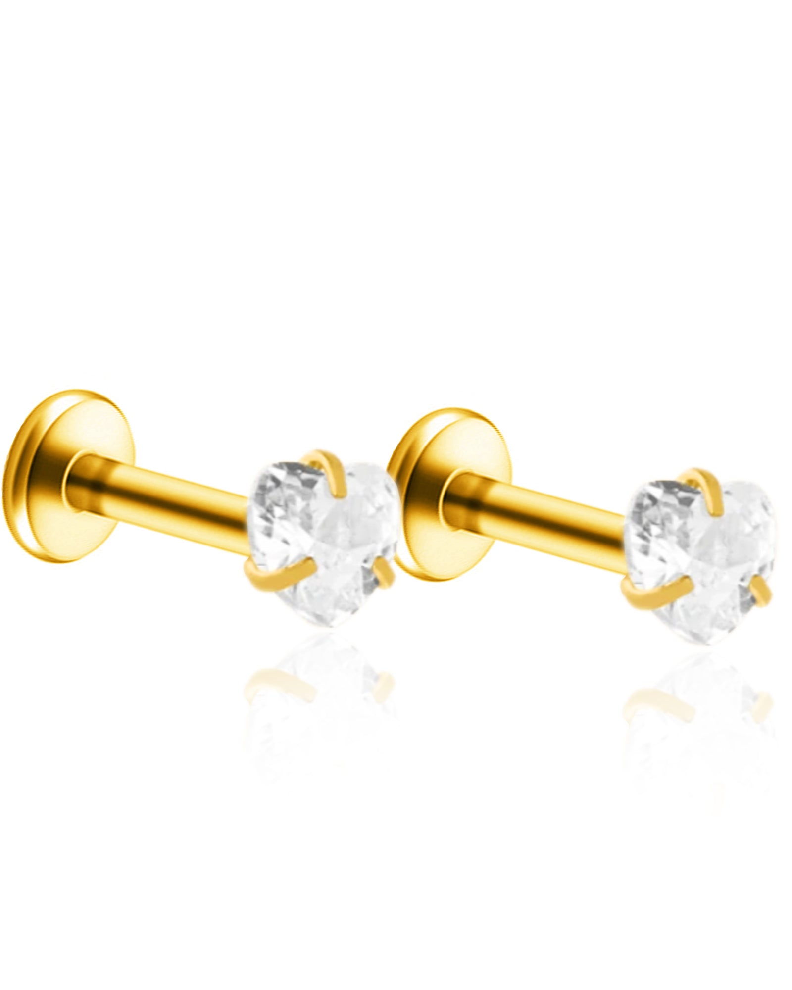 Coeur Crystal Heart Threaded Prong Ear Piercing Earring Stud Set