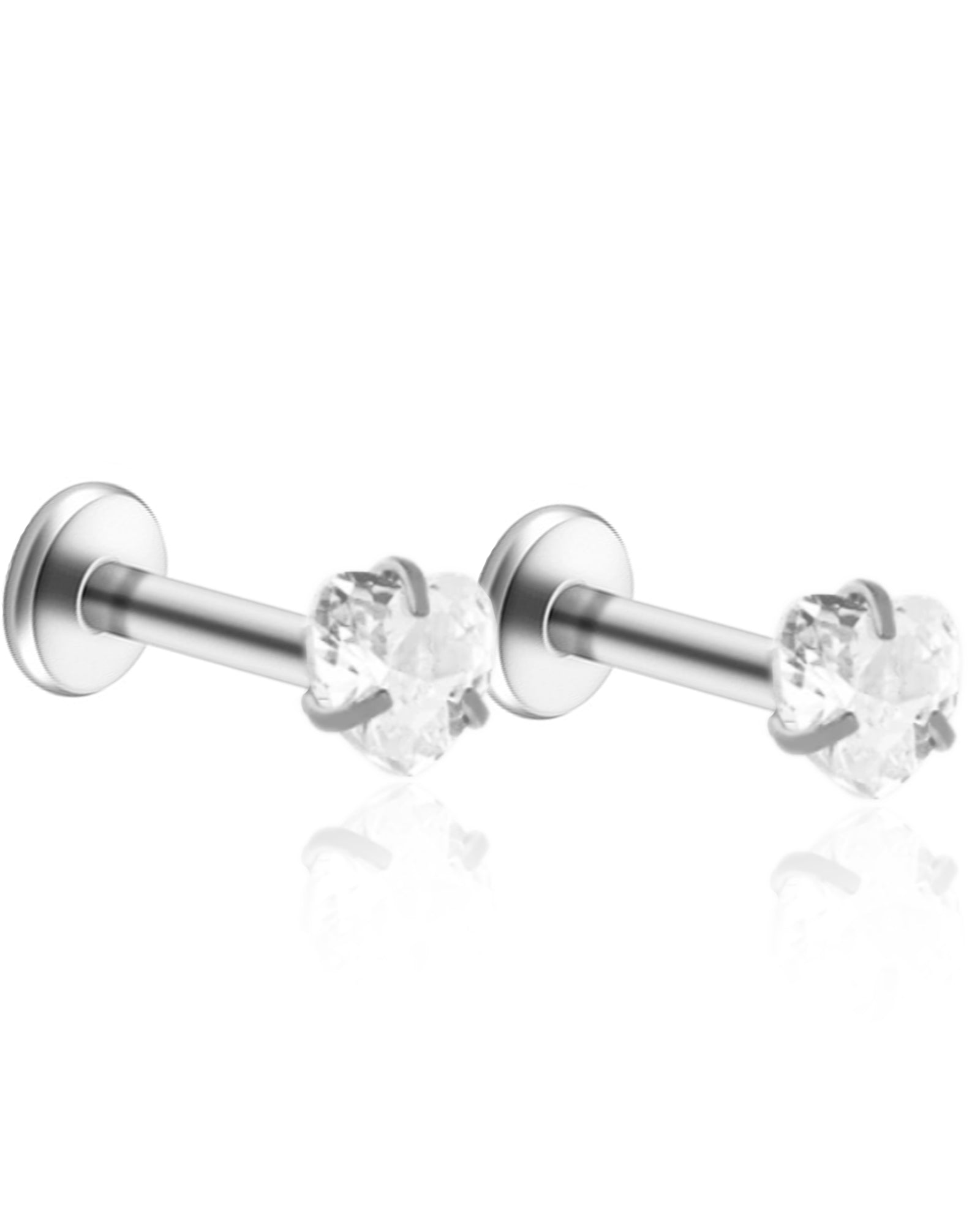 Coeur Crystal Heart Threaded Prong Ear Piercing Earring Stud Set
