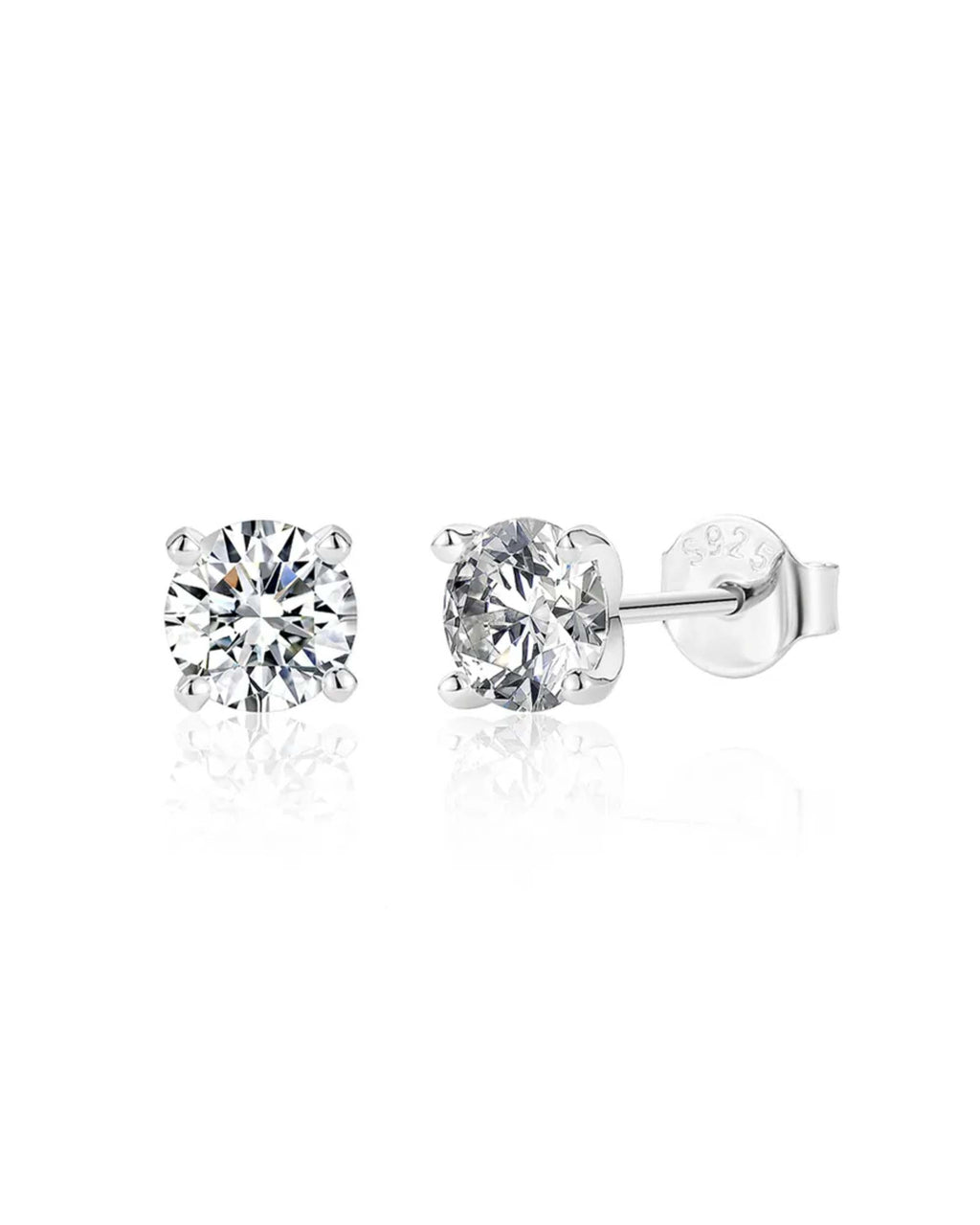 Diamante Moissanite Prong Sterling Silver Stud Earrings