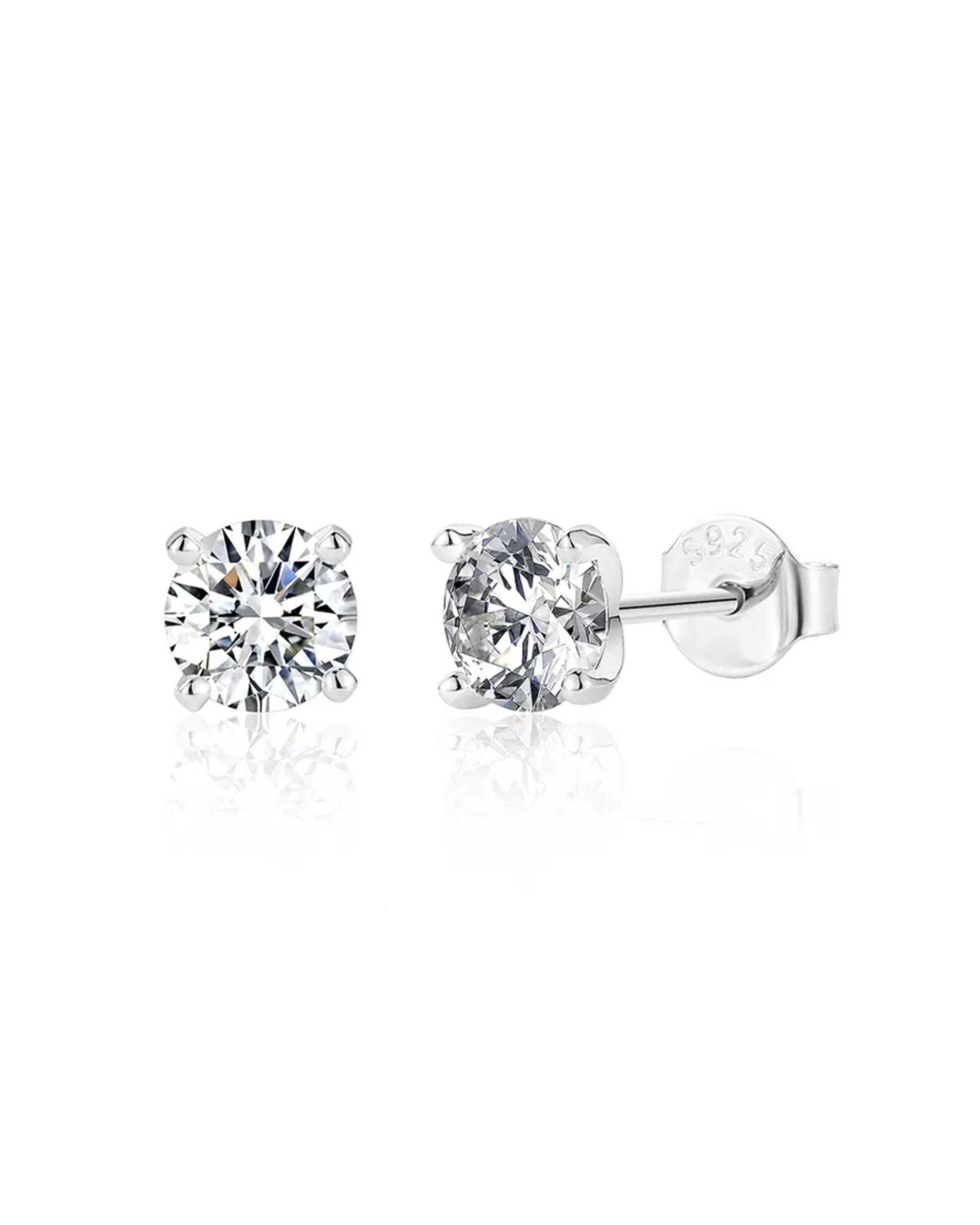 Diamante Moissanite Prong Sterling Silver Stud Earrings