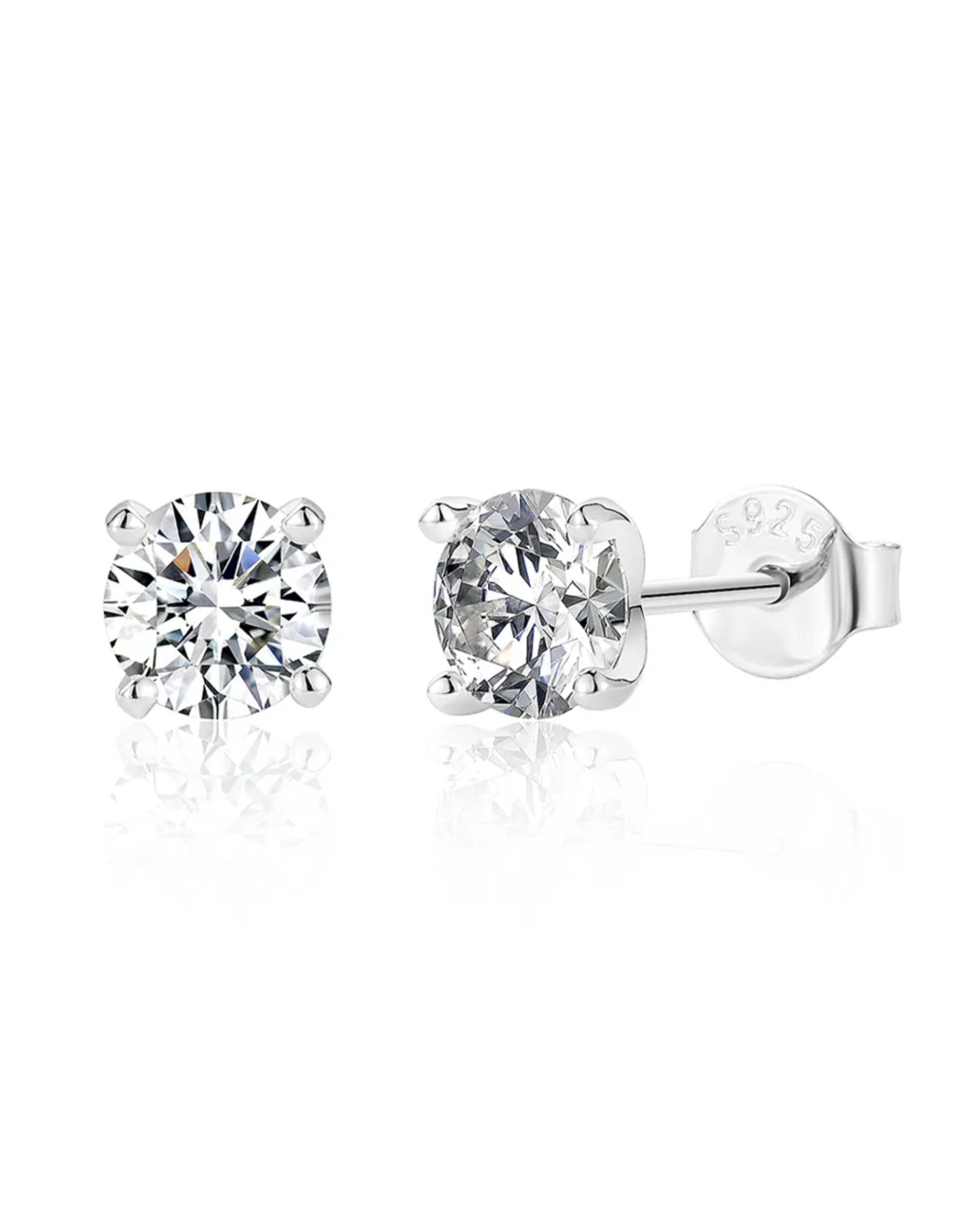 Diamante Moissanite Prong Sterling Silver Stud Earrings