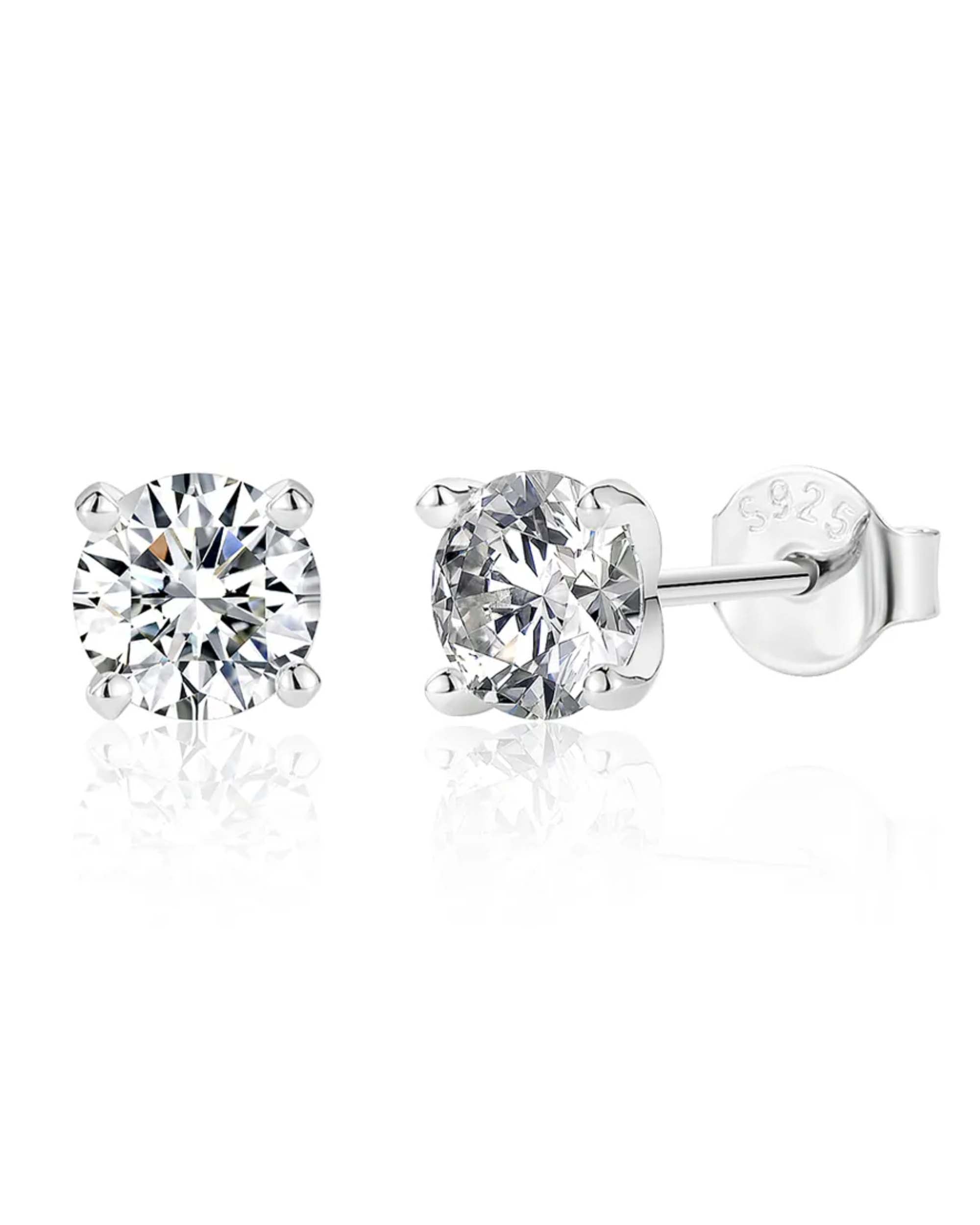Diamante Moissanite Prong Sterling Silver Stud Earrings