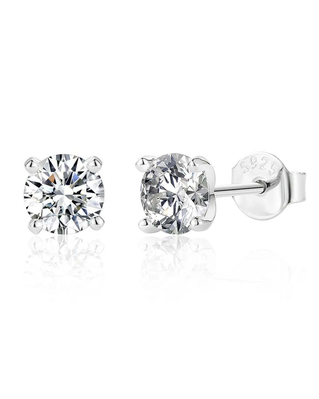 Diamante Moissanite Prong Sterling Silver Stud Earrings