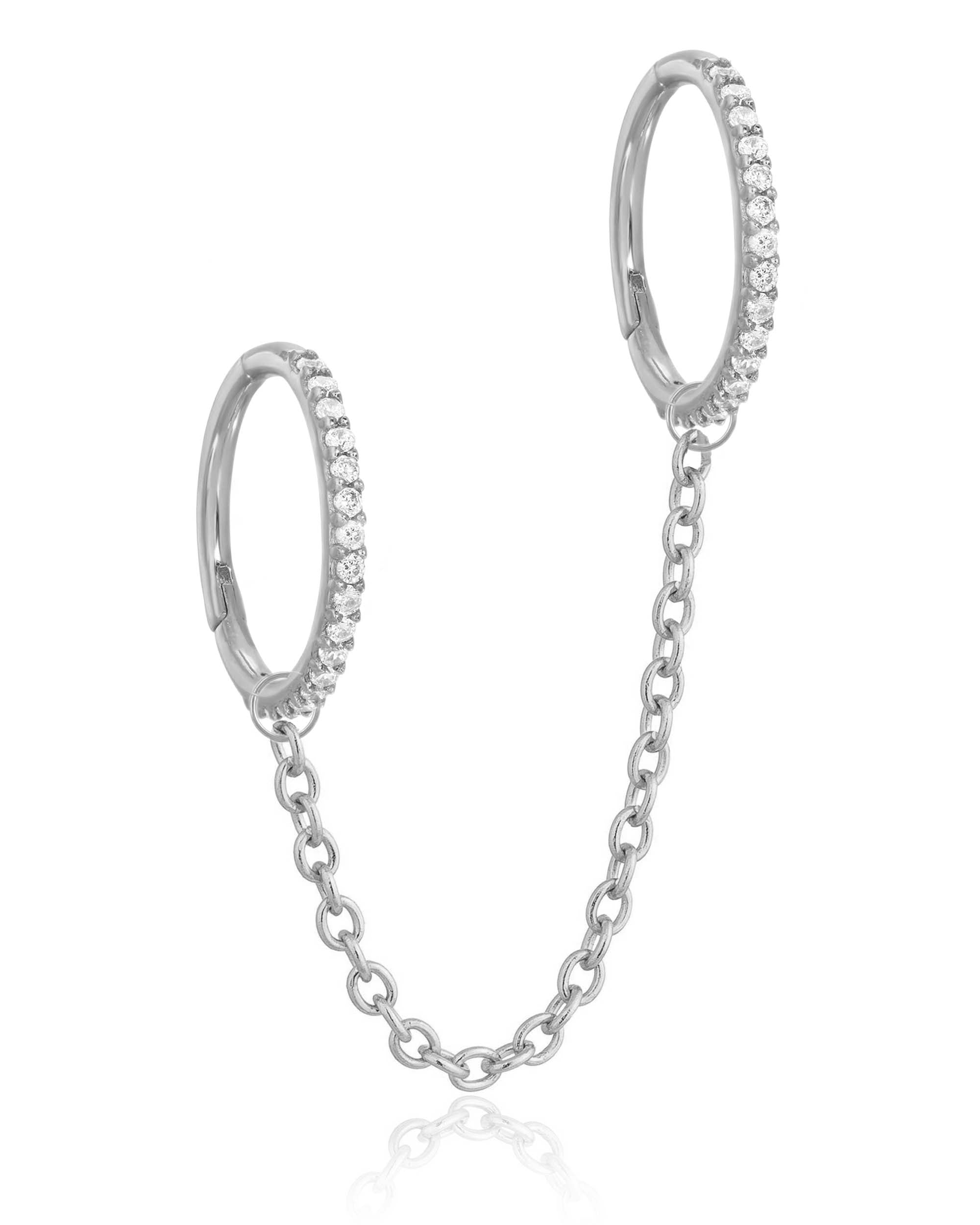 Duple Chain Double Crystal Pave Eternity Hinged Segment Hoop Ring Clicker Set