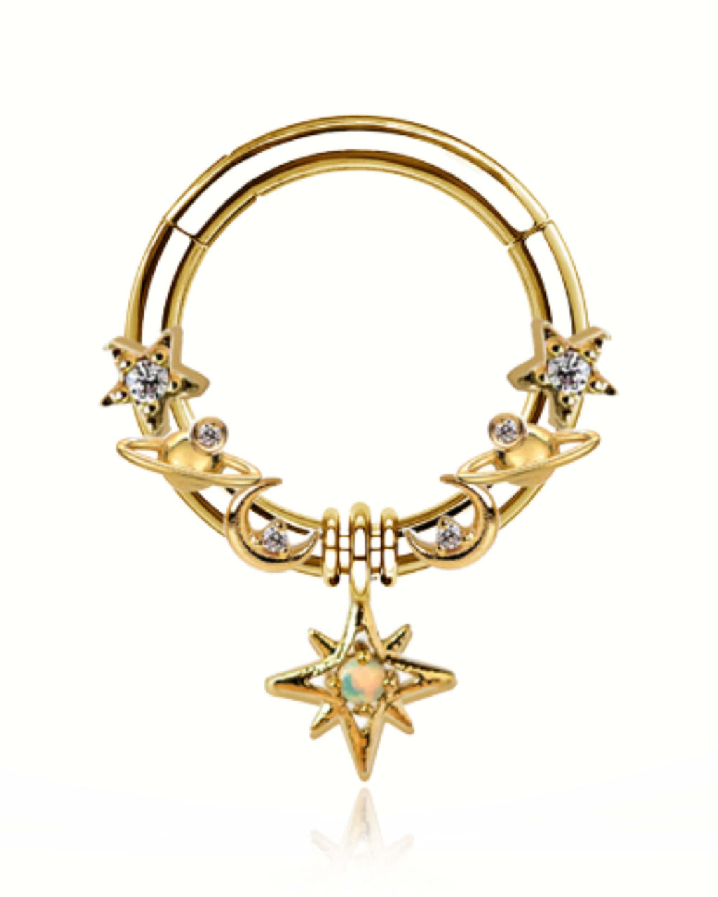 Eclipse Opal Celestial Star Dangle Daith Ear Piercing Ring Hoop Clicker