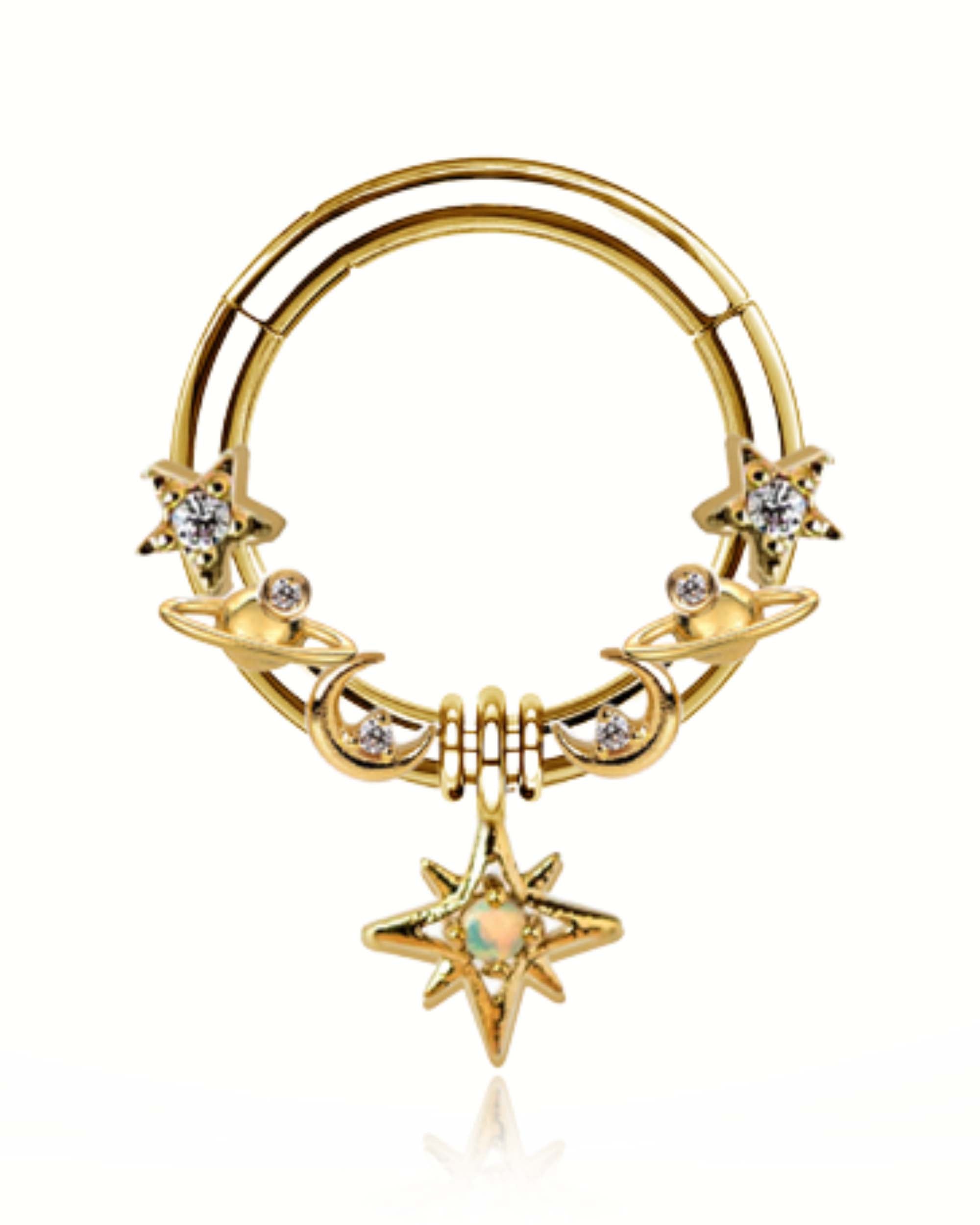 Eclipse Opal Celestial Star Dangle Daith Ear Piercing Ring Hoop Clicker