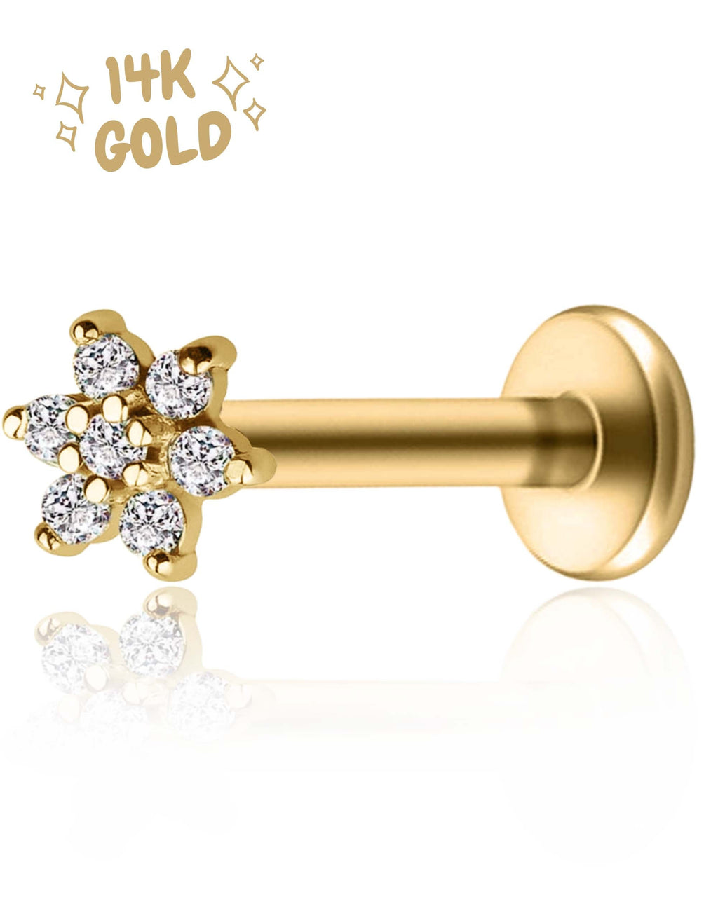 Posy Crystal Flower Threaded 14K Gold Earring Stud