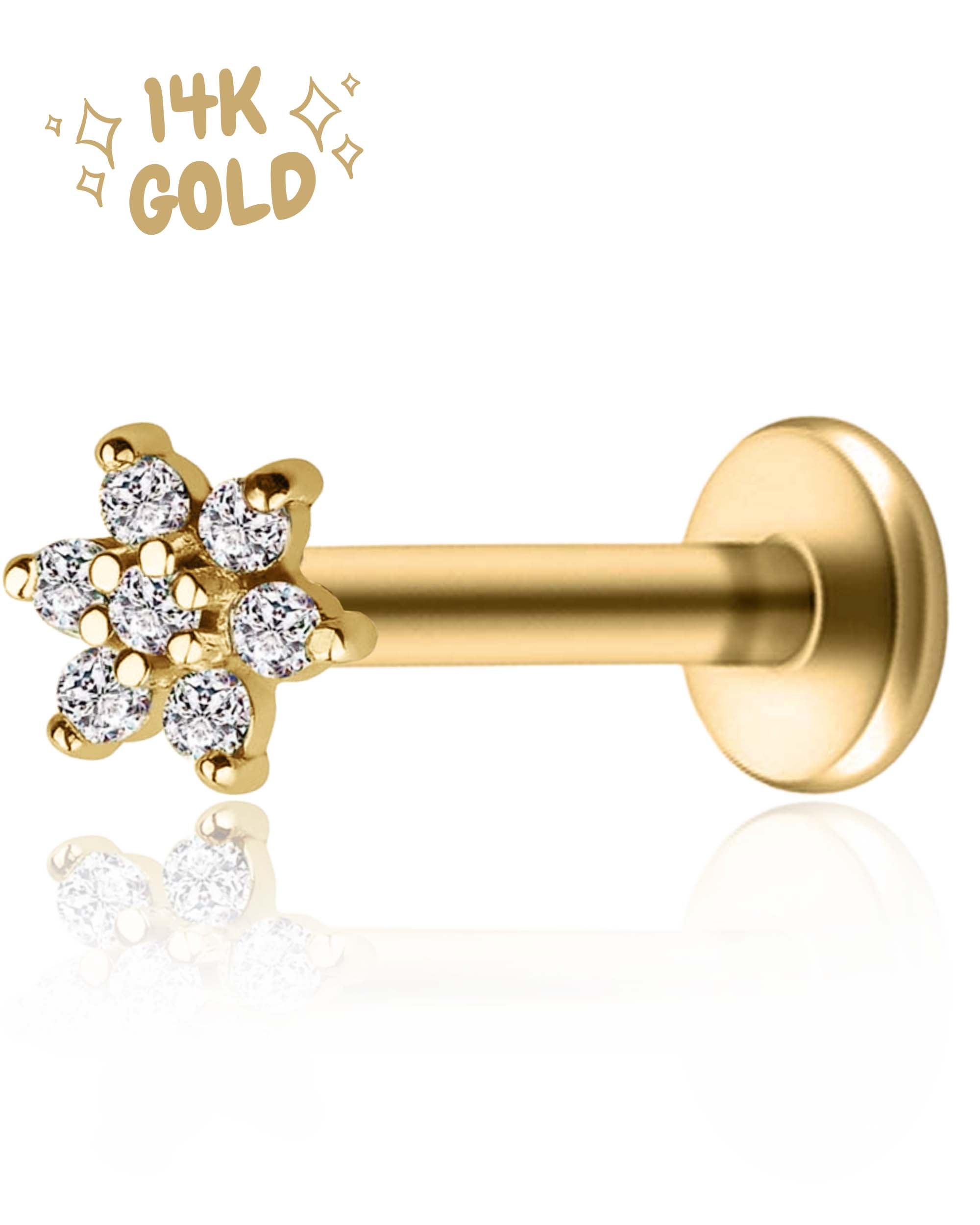 Posy Crystal Flower Threaded 14K Gold Earring Stud