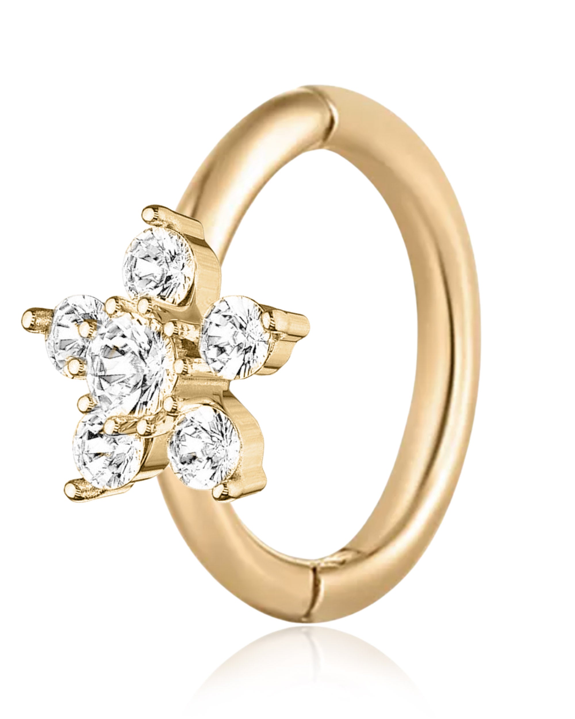 Fleur Crystal Flower Ear Piercing Earring Hinged Segment Hoop Ring Clicker