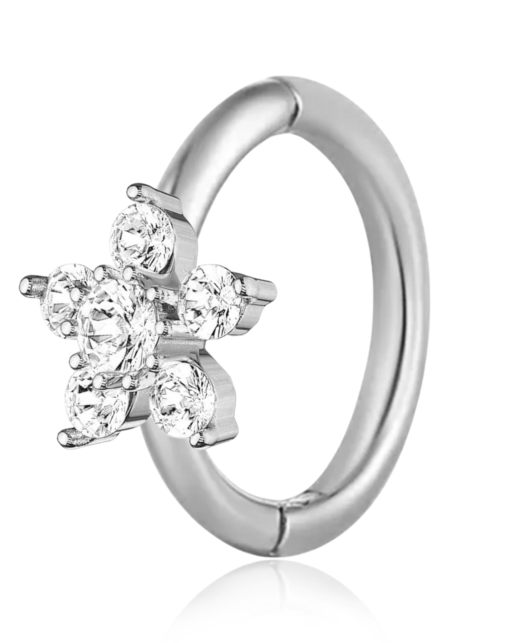 Fleur Crystal Flower Ear Piercing Earring Hinged Segment Hoop Ring Clicker
