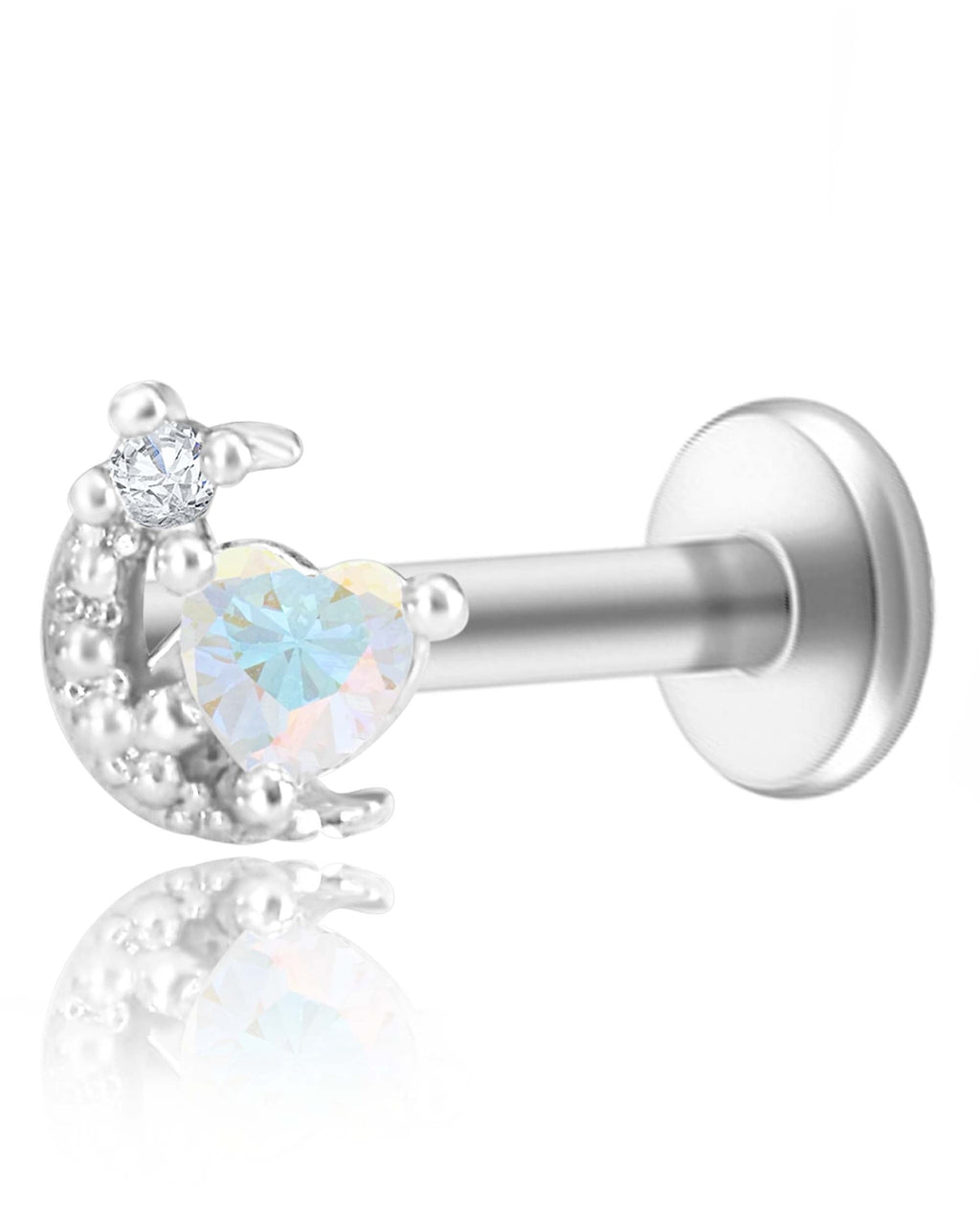 Galaxia Moon Aurora Borealis Heart Crystal Ear Piercing Earring Stud