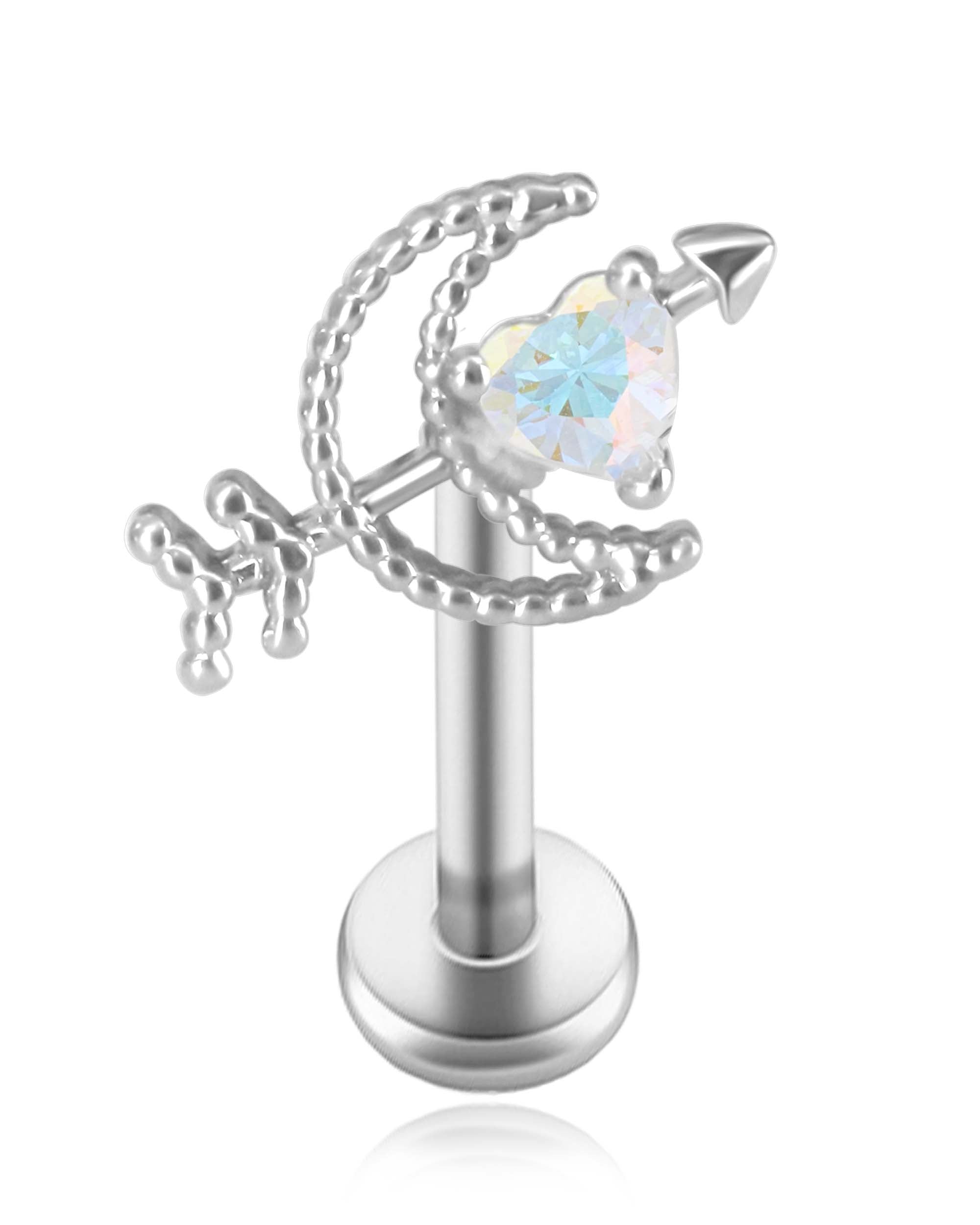 Godessa Arrow Aurora Borealis Heart Crystal Ear Piercing Earring Stud