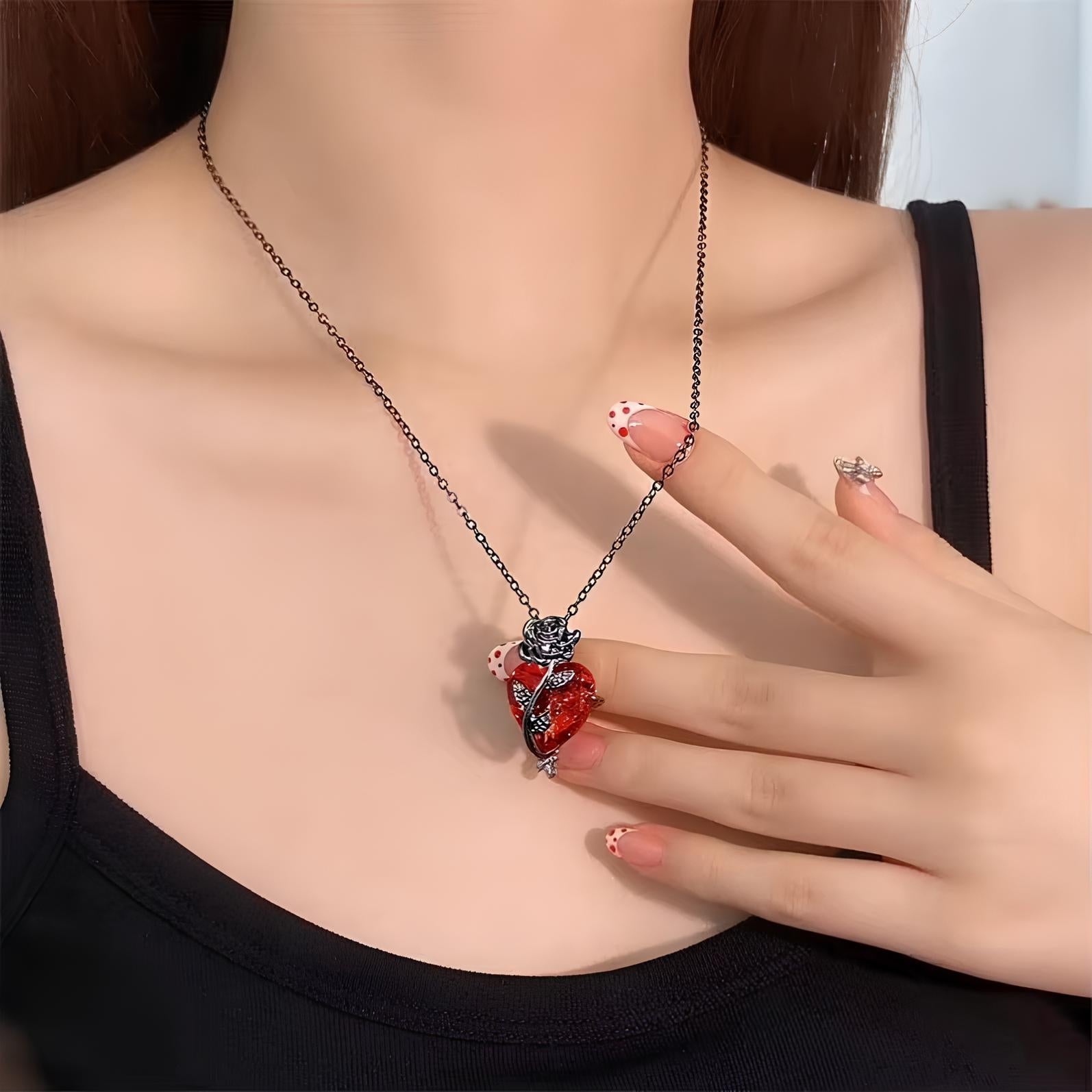 Blood Rose Red Crystal Necklace