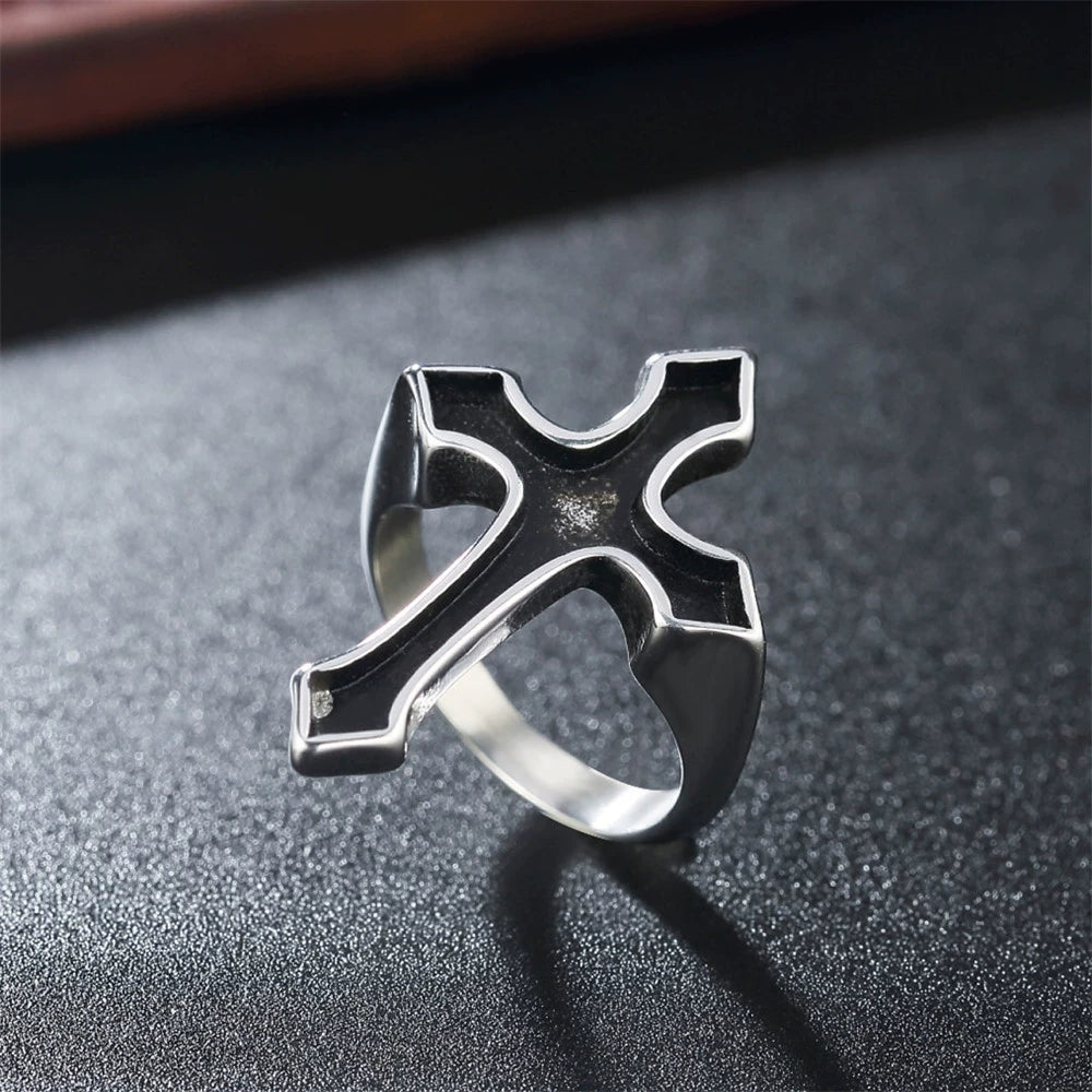 Obsidian Crucifix Stainless Steel Ring