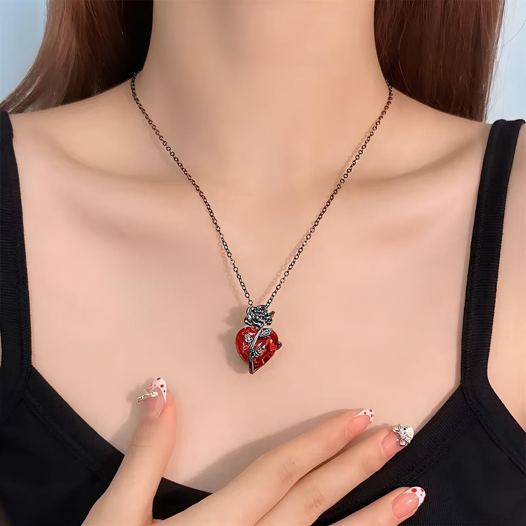 Blood Rose Red Crystal Necklace
