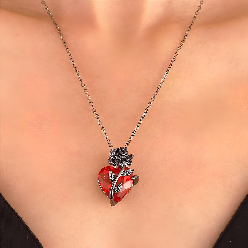 Blood Rose Red Crystal Necklace
