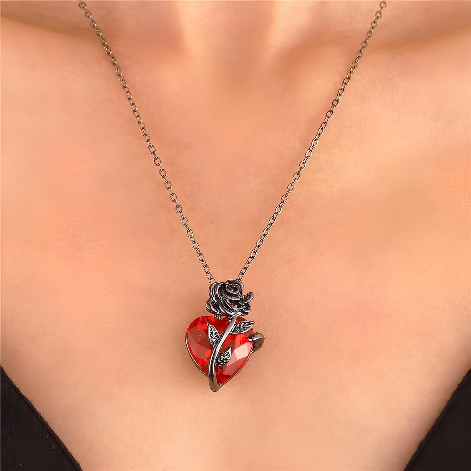 Blood Rose Red Crystal Necklace