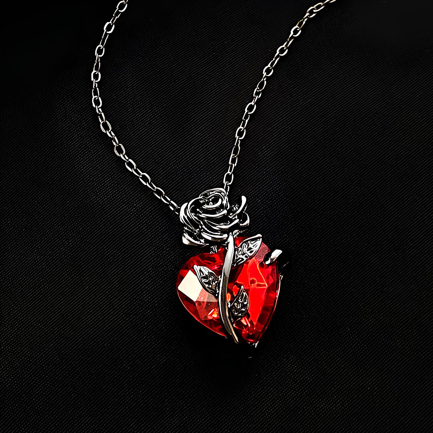 Blood Rose Red Crystal Necklace