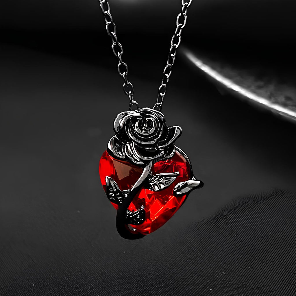 Blood Rose Red Crystal Necklace