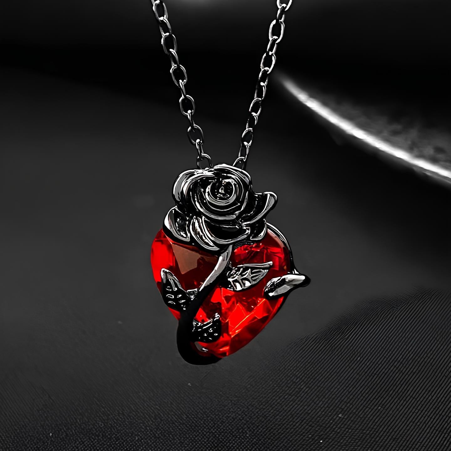 Blood Rose Red Crystal Necklace