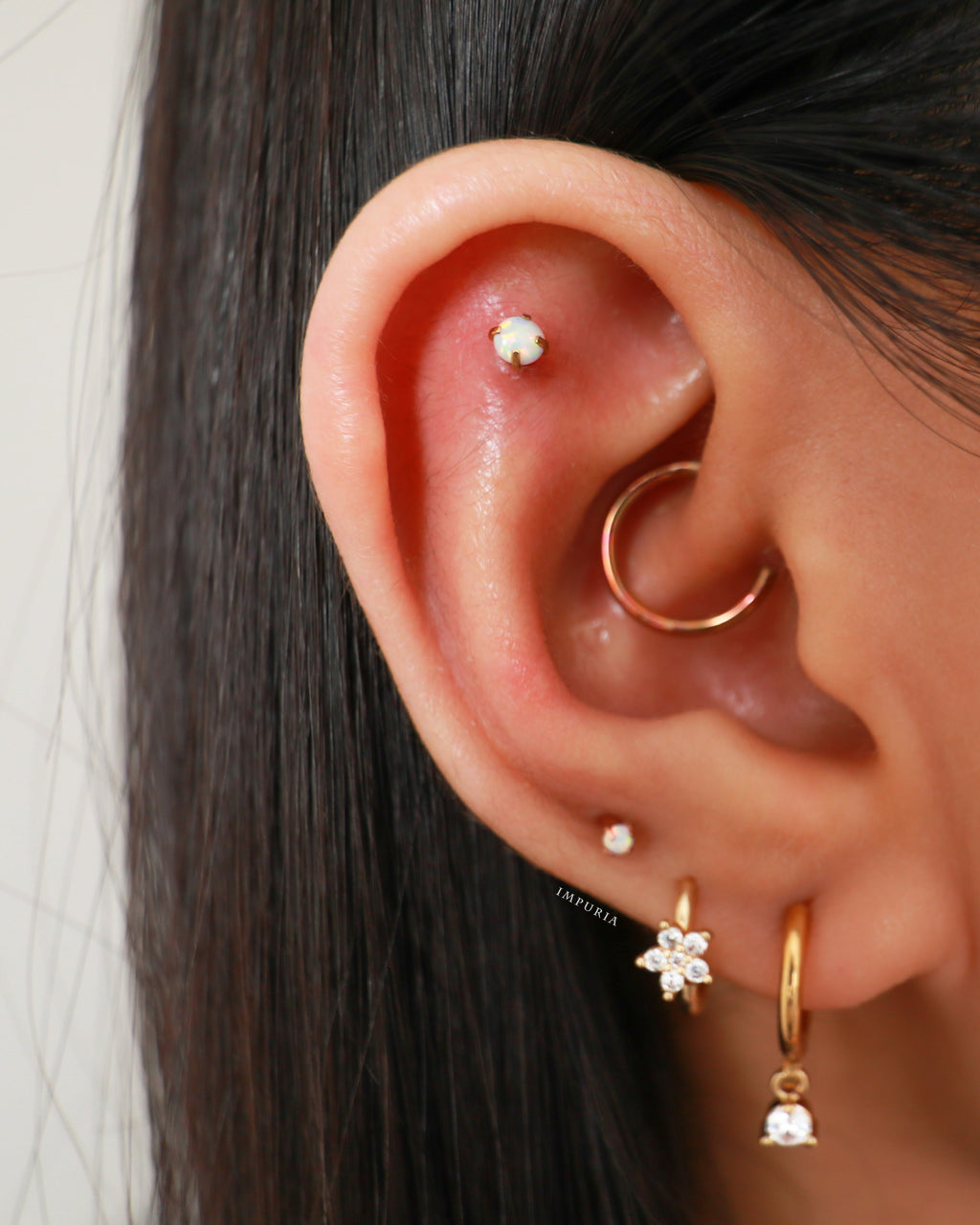 Fleur Crystal Flower Ear Piercing Earring Hinged Segment Hoop Ring Clicker