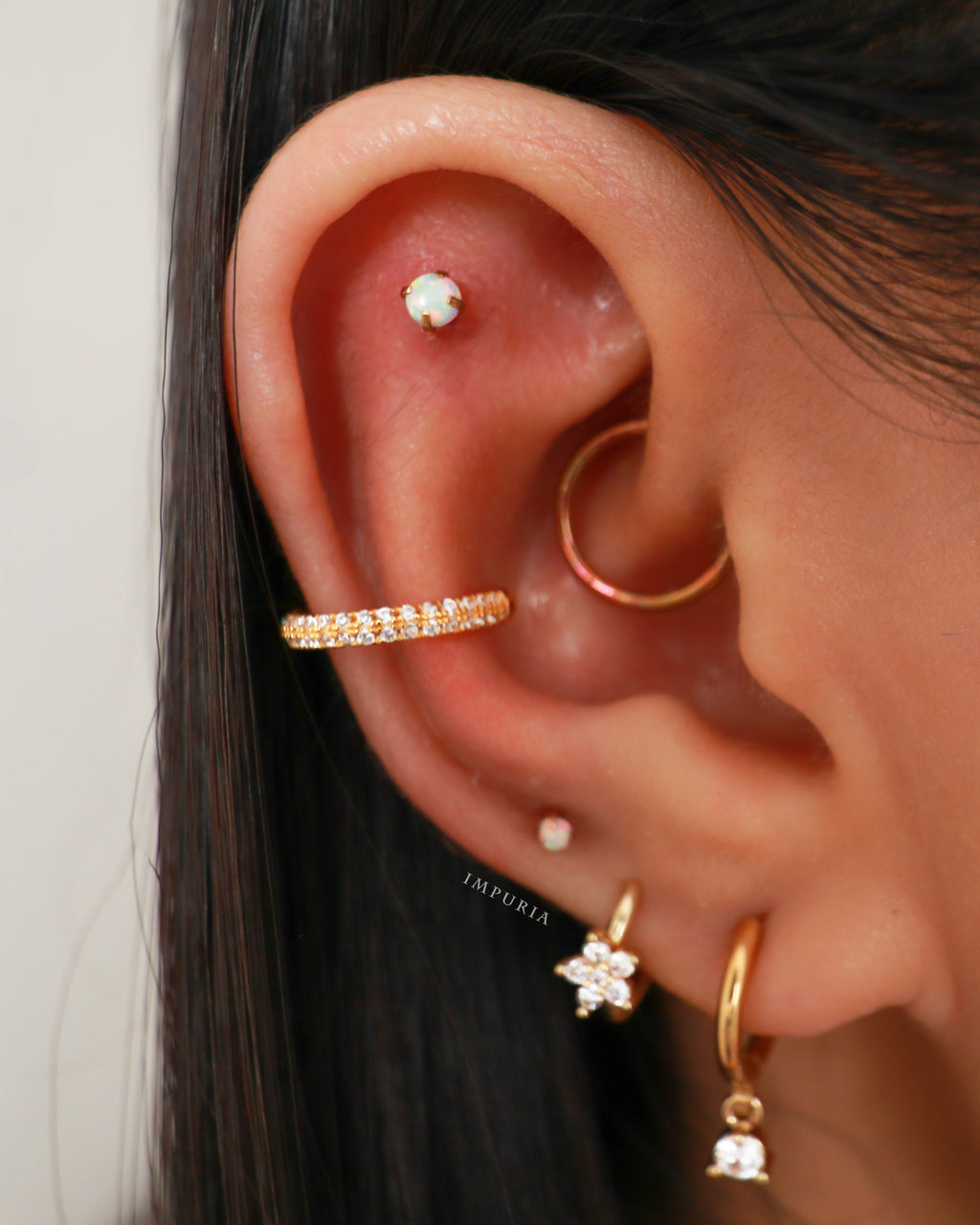 Fleur Crystal Flower Ear Piercing Earring Hinged Segment Hoop Ring Clicker