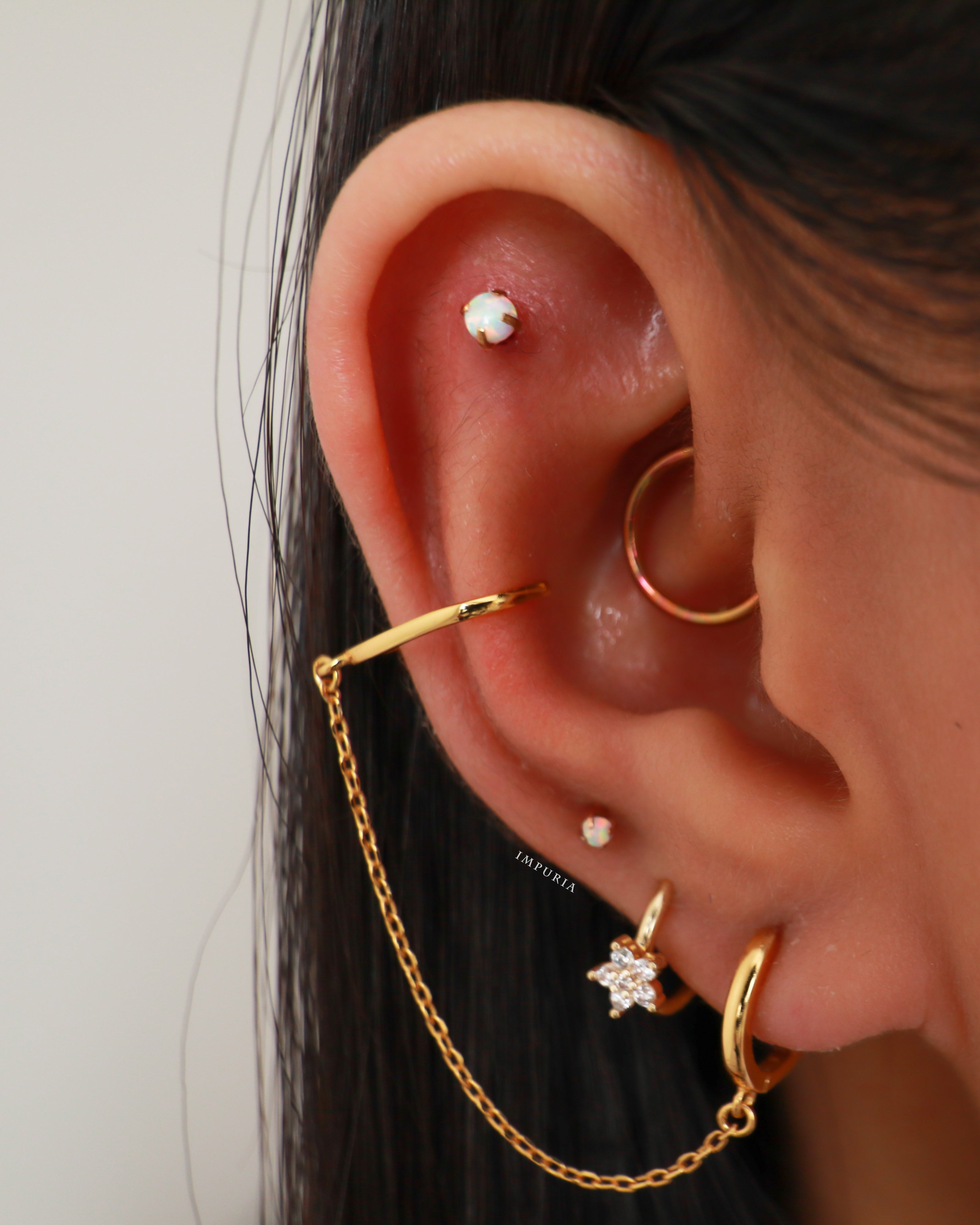 Fleur Crystal Flower Ear Piercing Earring Hinged Segment Hoop Ring Clicker