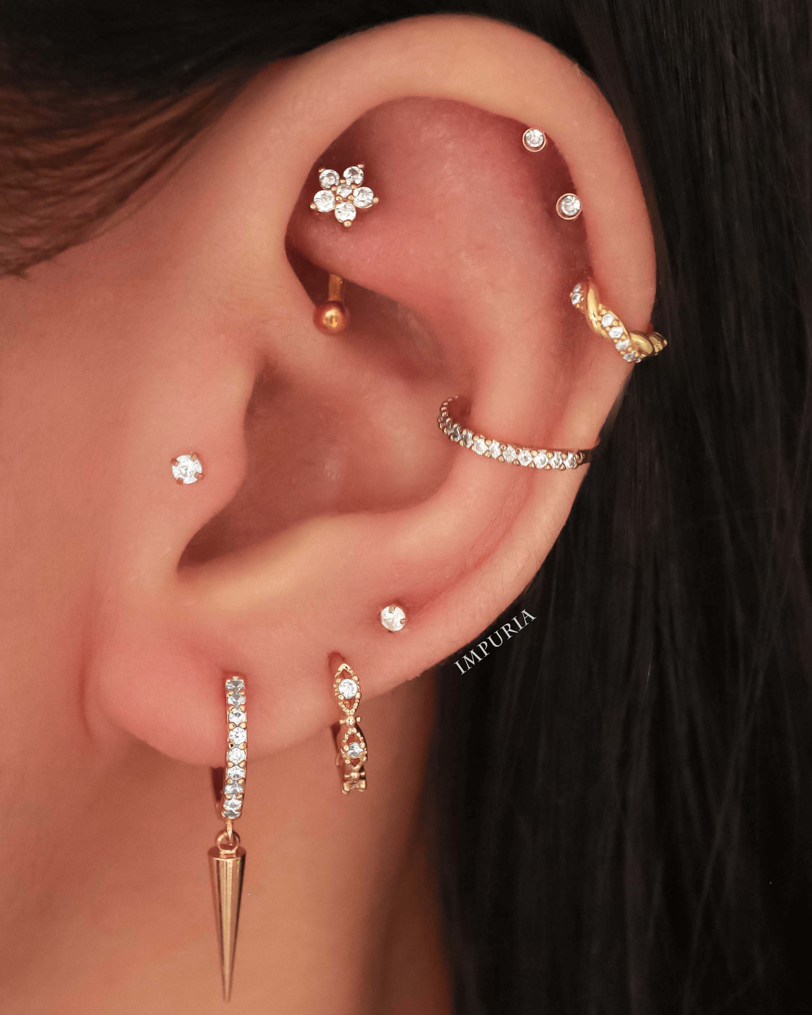Jasmine Crystal Flower Rook Piercing Jewelry Curved Barbell