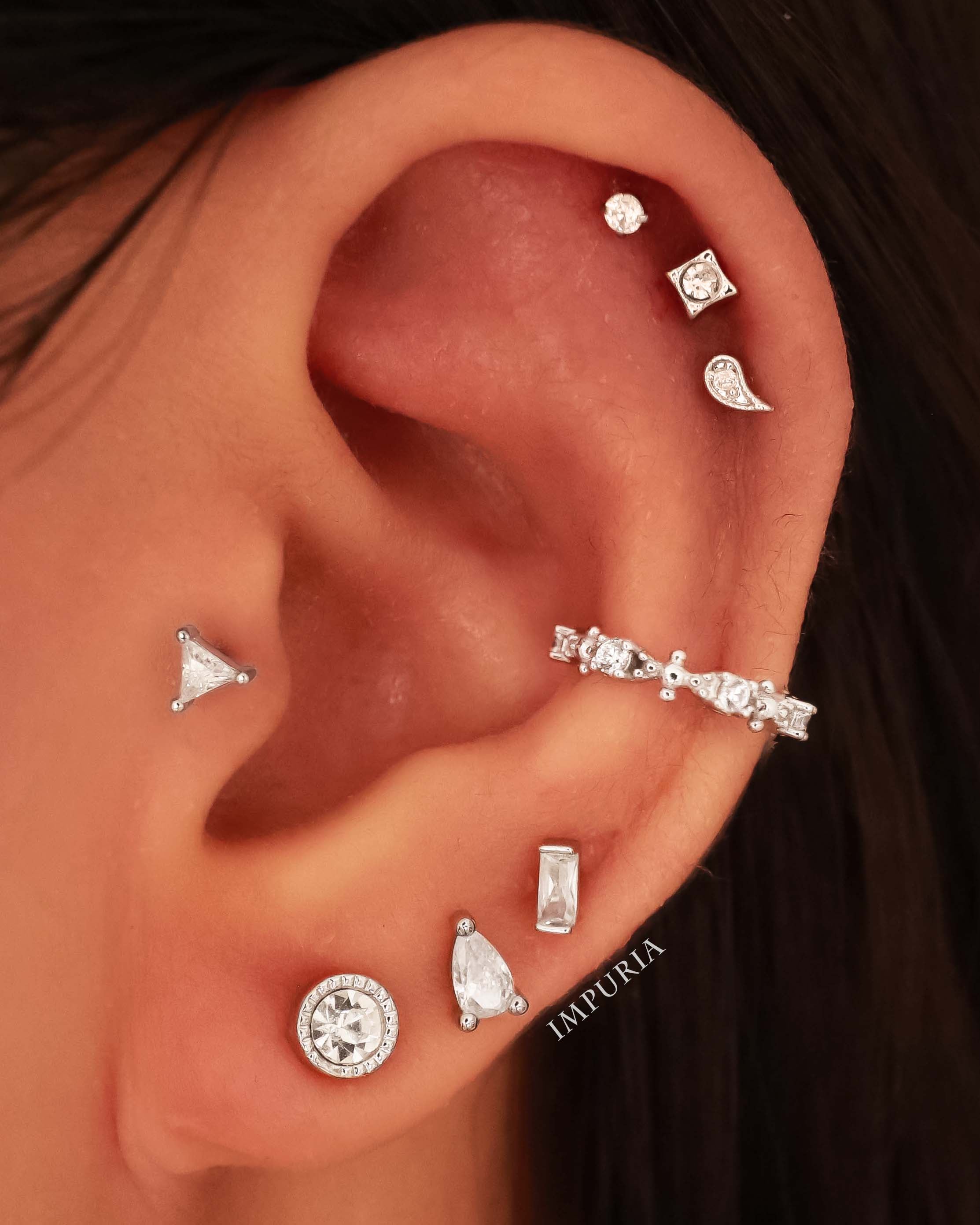 Carree Square Crystal Ear Piercing Earring Stud Set