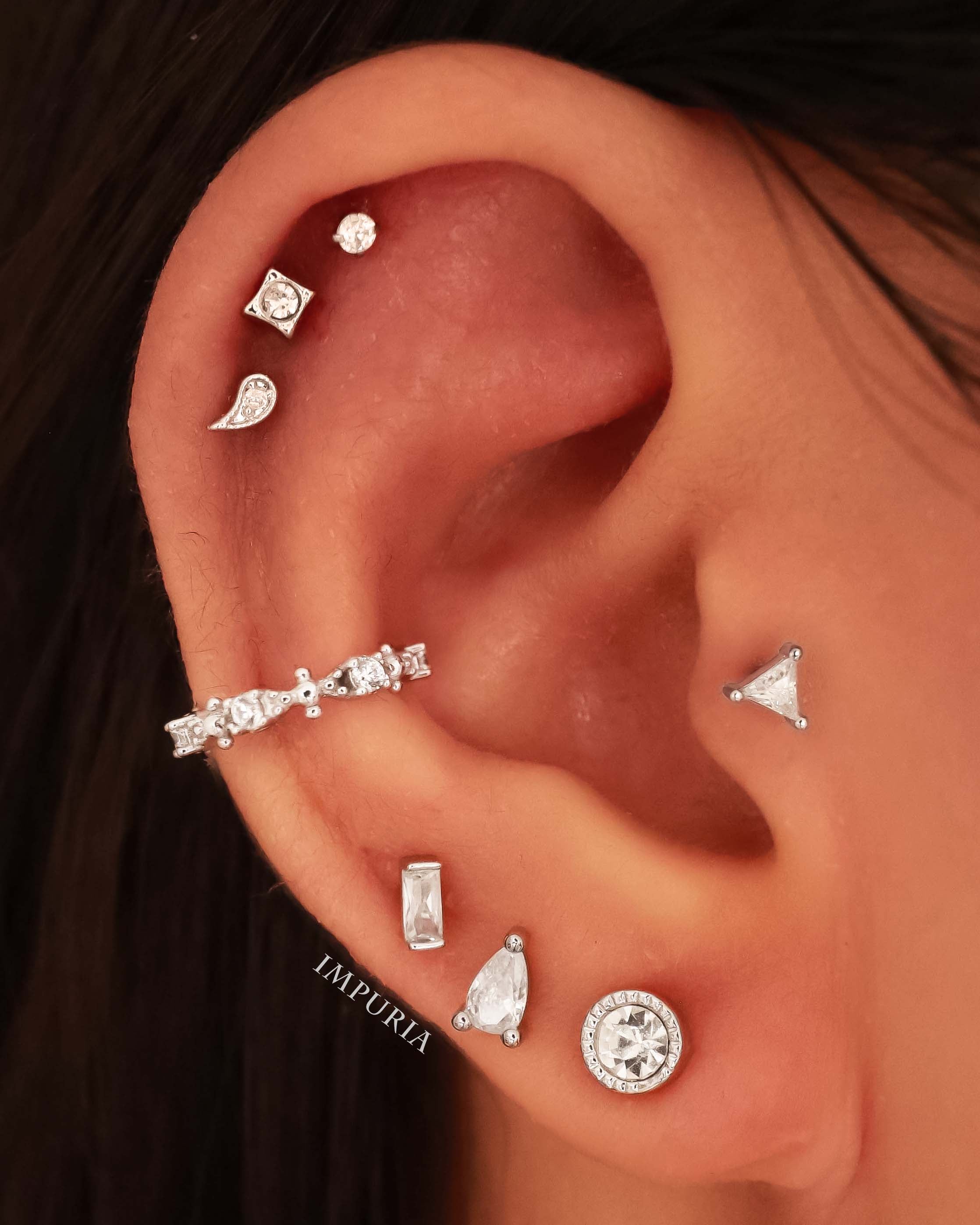 Carree Square Crystal Ear Piercing Earring Stud Set