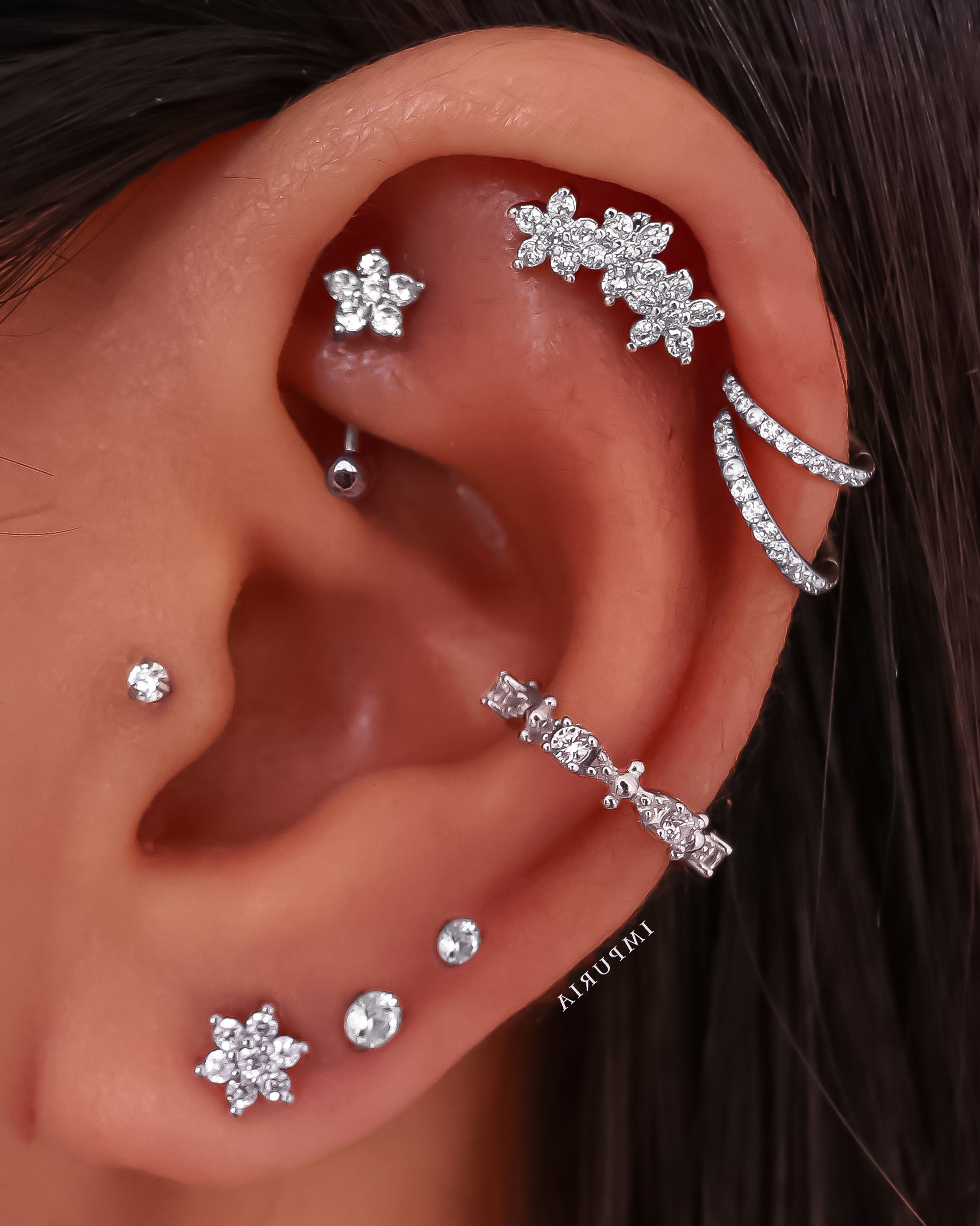Gardenia Triple Flower Ear Piercing Stud
