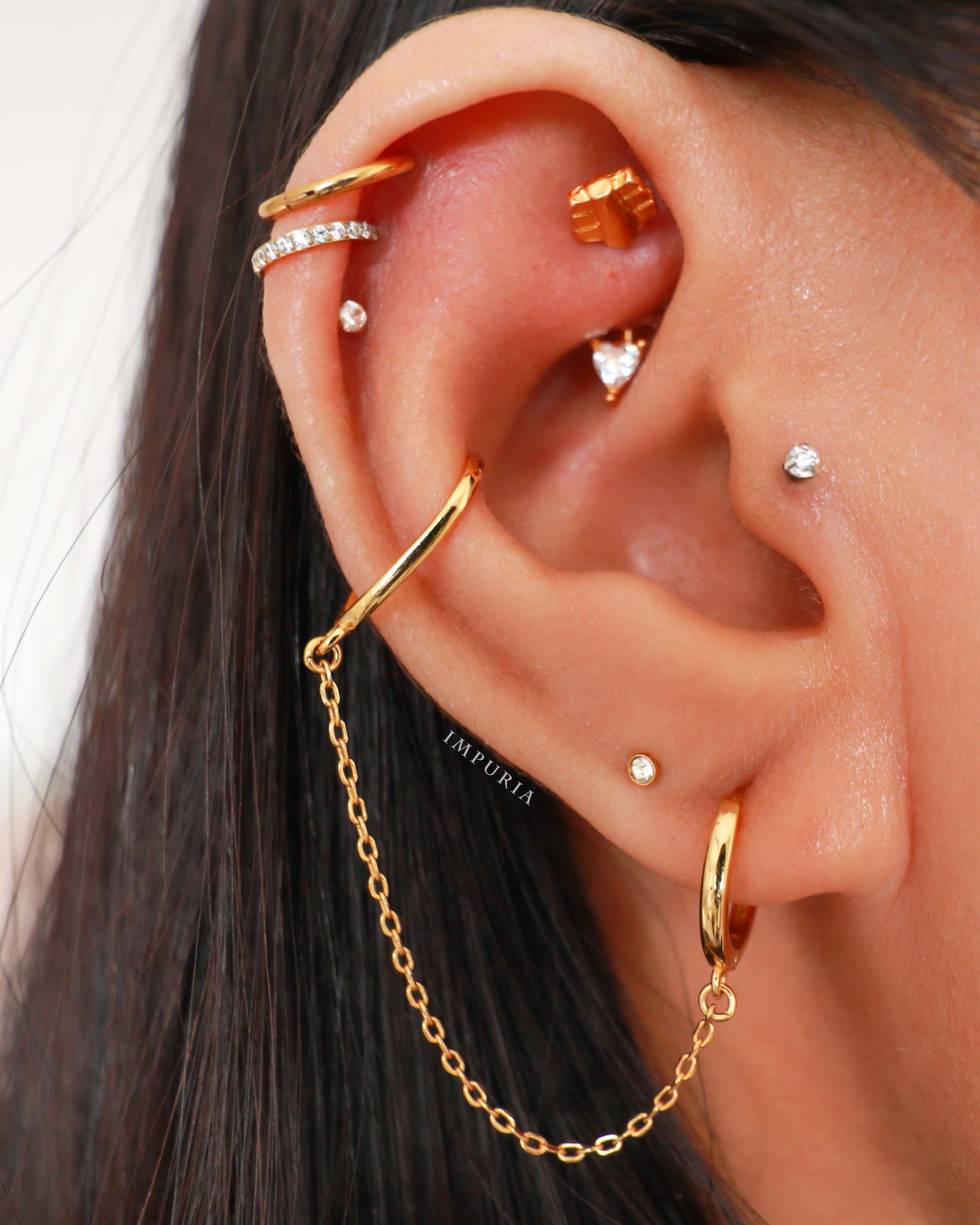 Joy Chain Ear Cuff Polished Hoop Huggie Earrings
