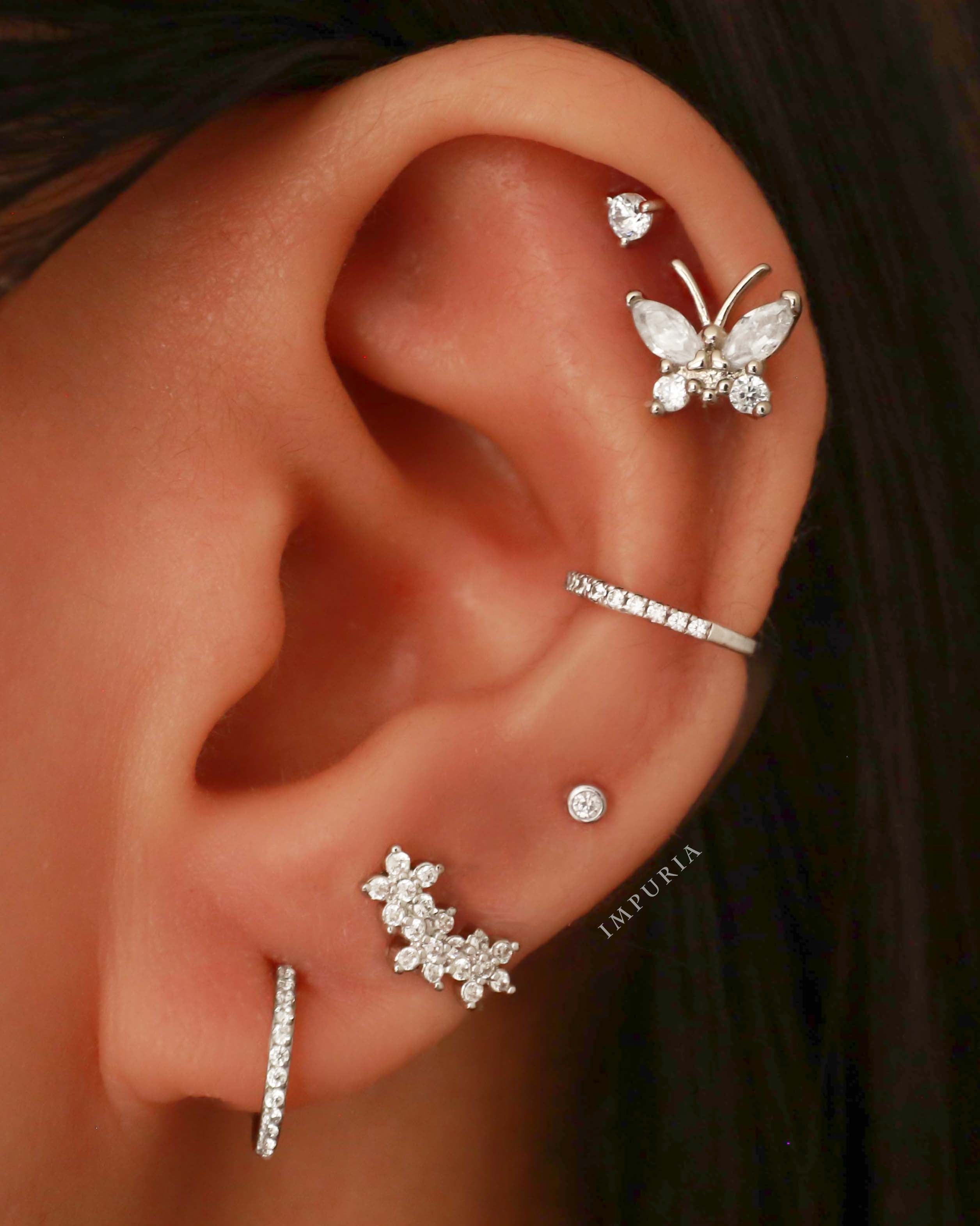 Gardenia Triple Flower Ear Piercing Stud