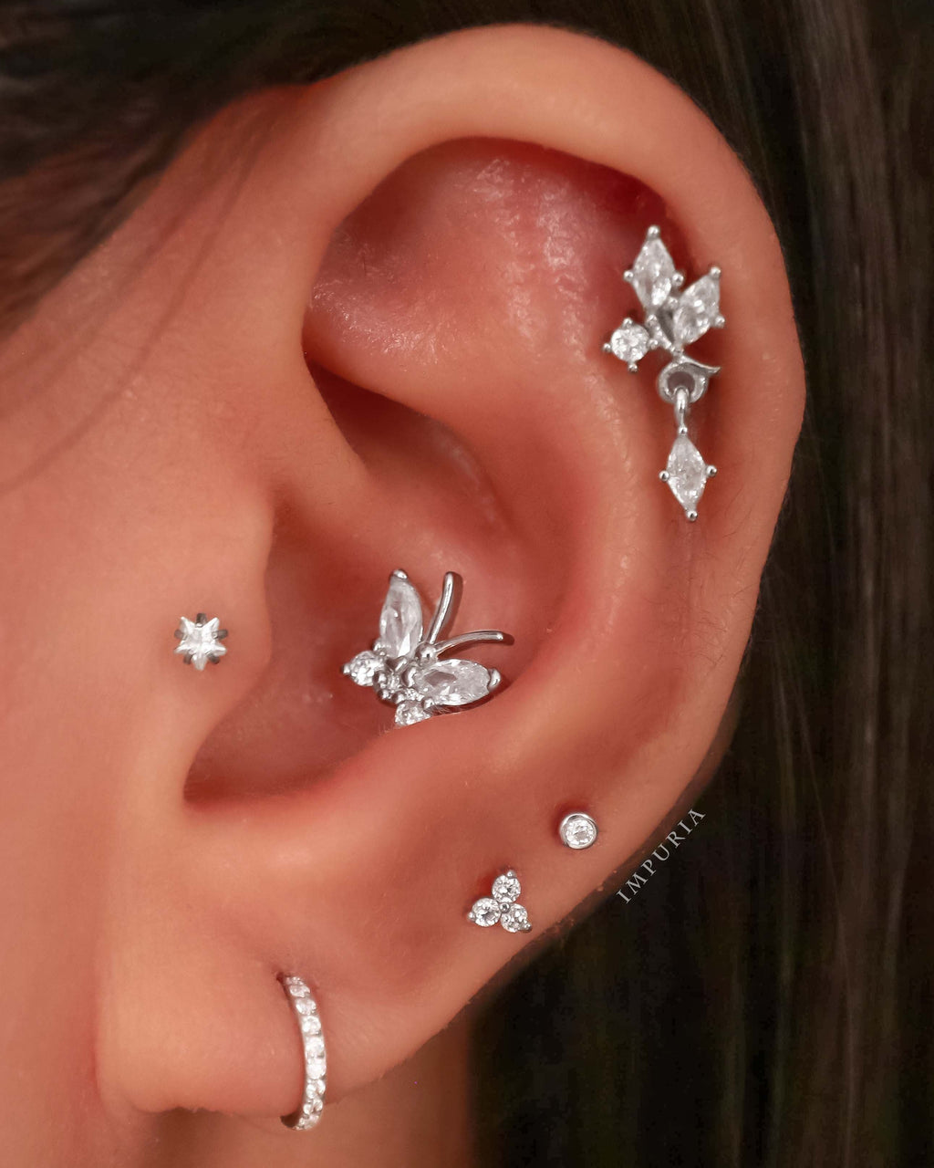 Gleam Crystal Leaf Drop Ear Piercing Earring Stud Set