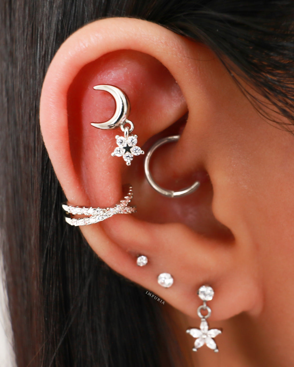 Olivia Crystal Pave Criss Cross X Ear Cuff Earring Set