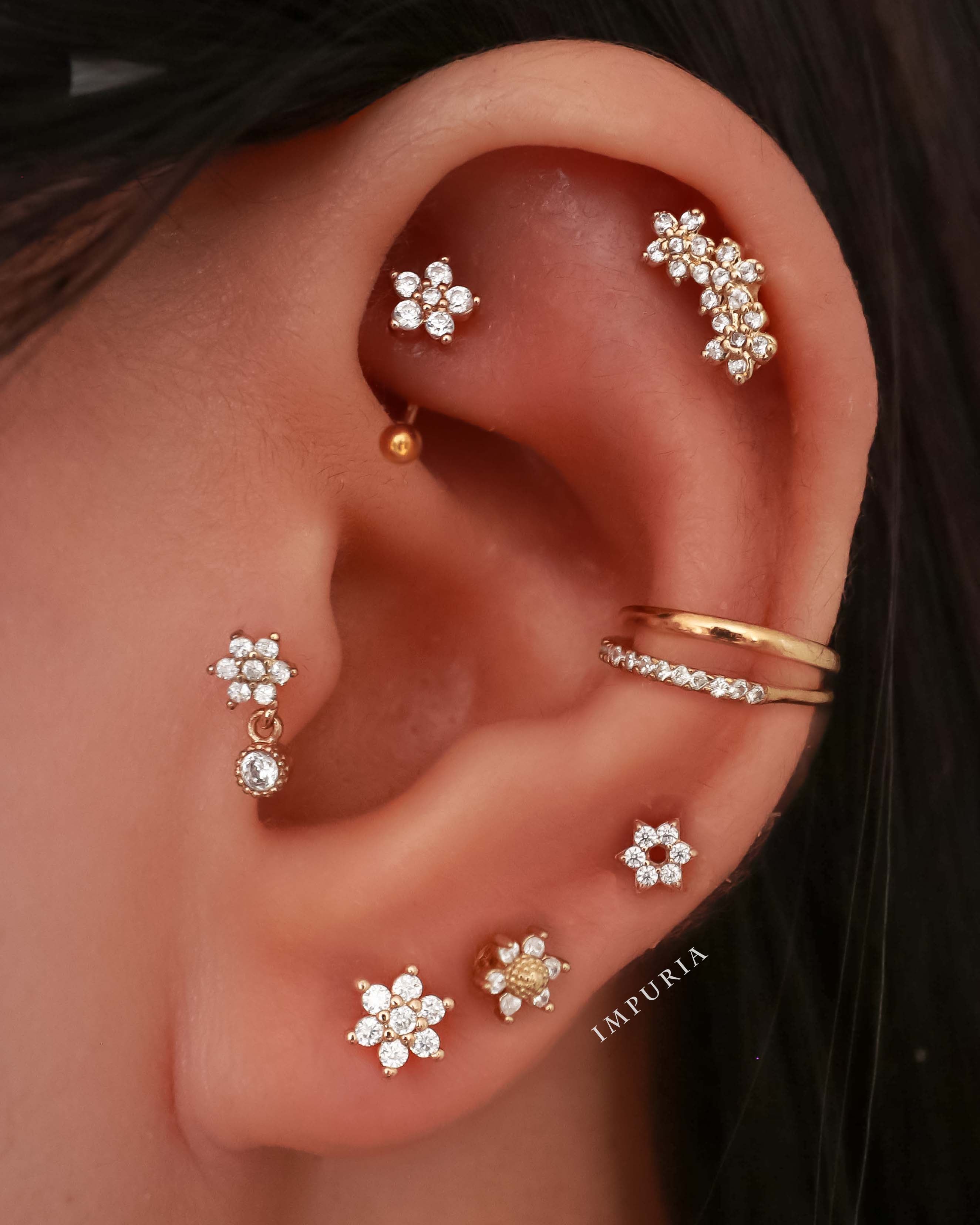 Gardenia Triple Flower Ear Piercing Stud
