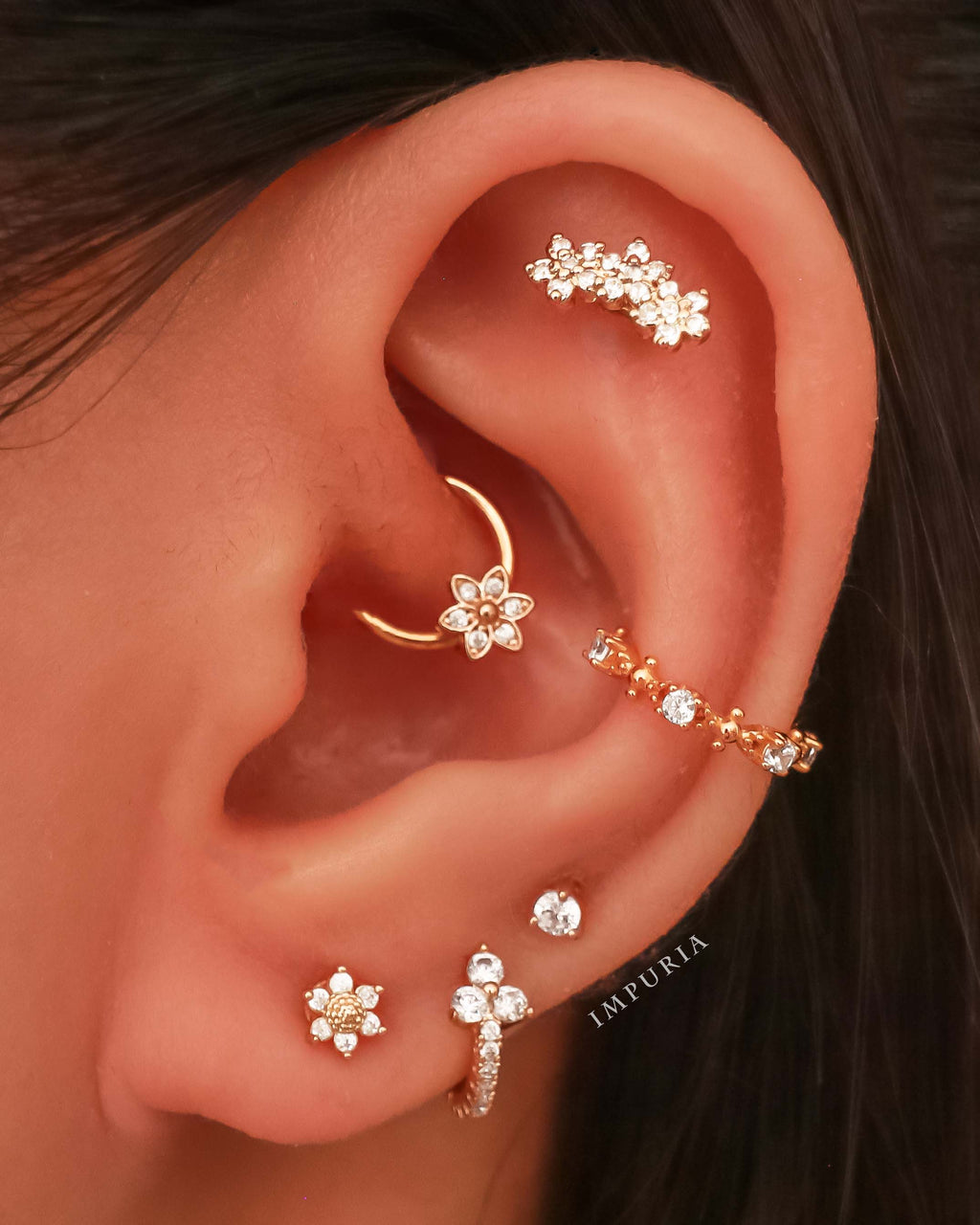 Flora Crystal Flower Daith Ear Piercing Ring Hoop Clicker