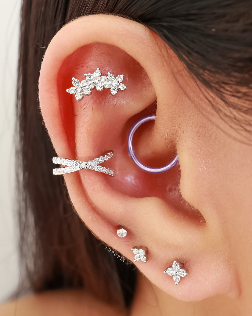 Olivia Crystal Pave Criss Cross X Ear Cuff Earring Set