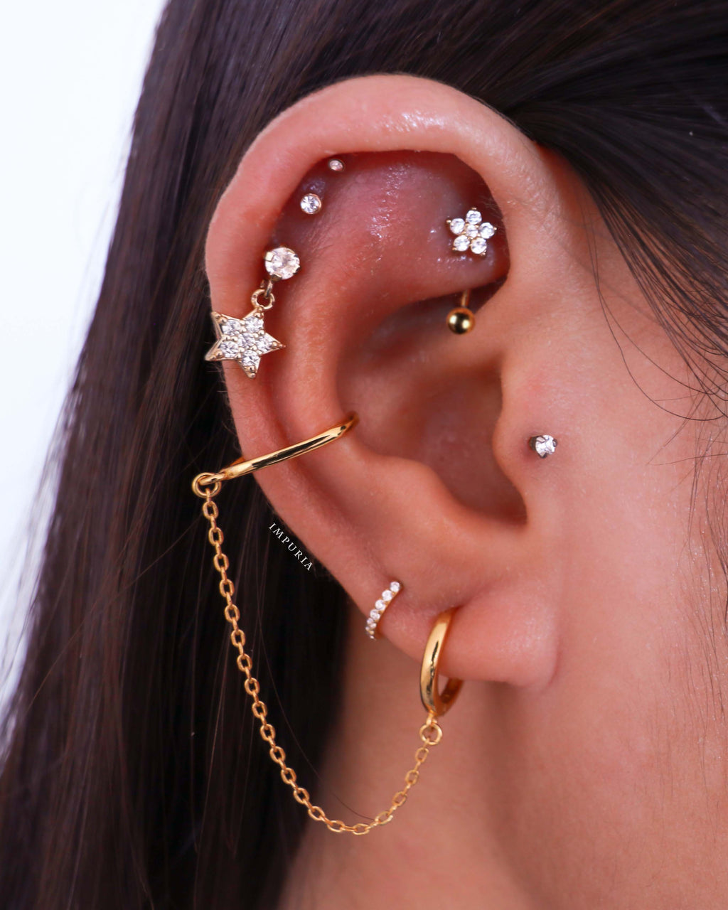 Joy Chain Ear Cuff Polished Hoop Huggie Earrings