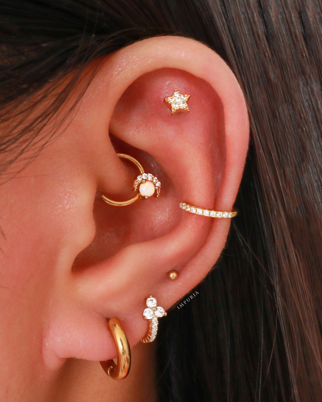 Venus Celestial Moon & Star Opal Ear Piercing Ring Hoop Clicker