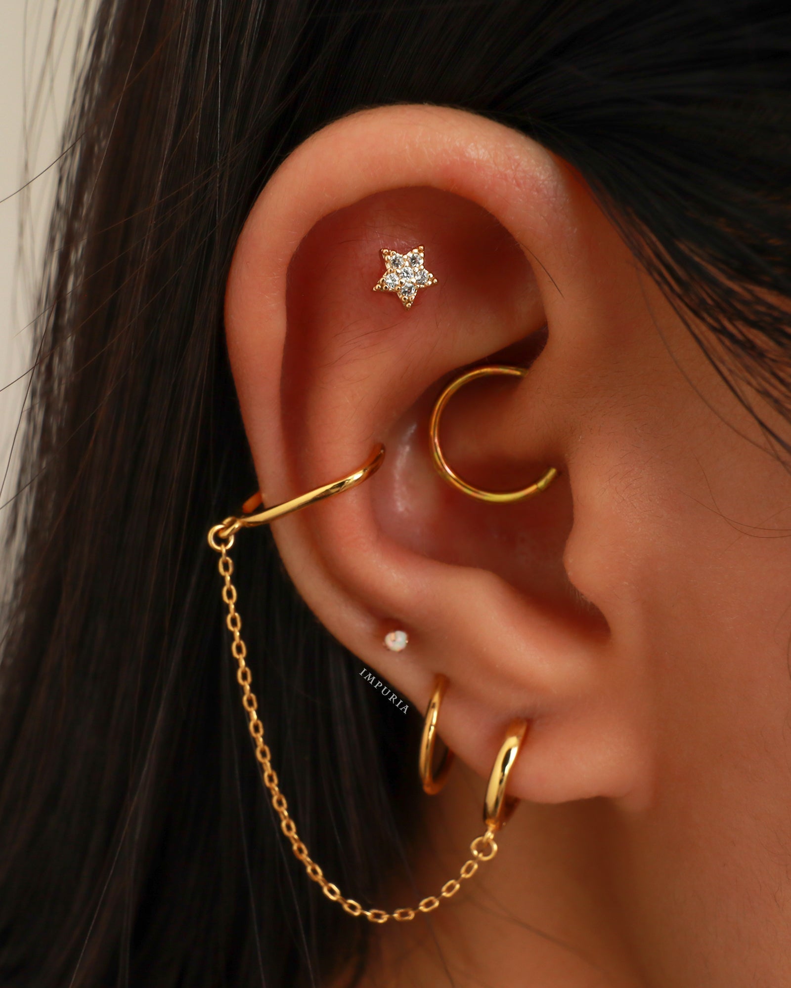 Joy Chain Ear Cuff Polished Hoop Huggie Earrings