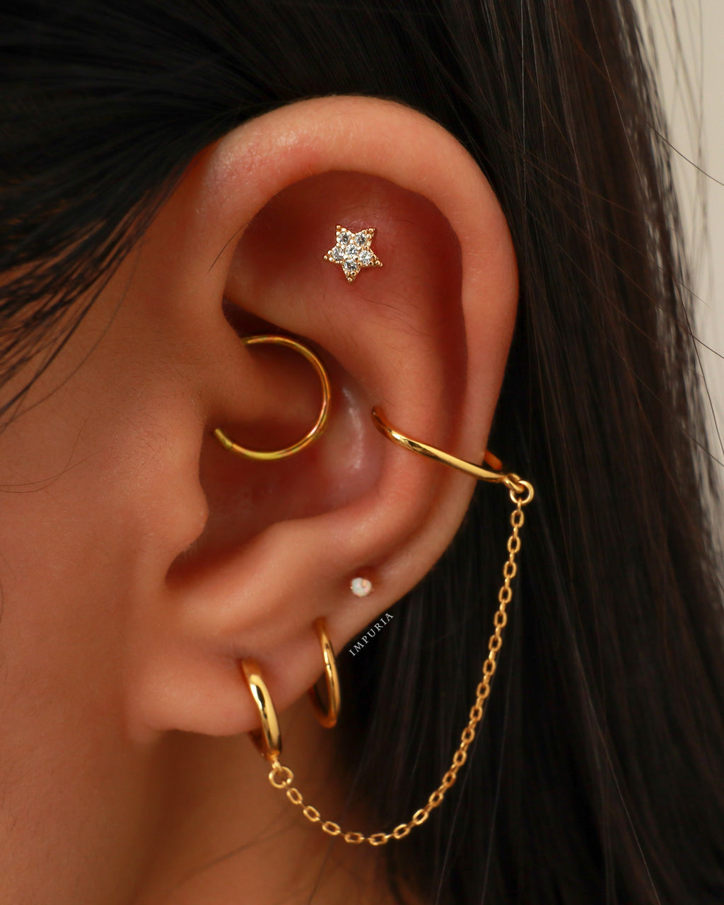 Joy Chain Ear Cuff Polished Hoop Huggie Earrings