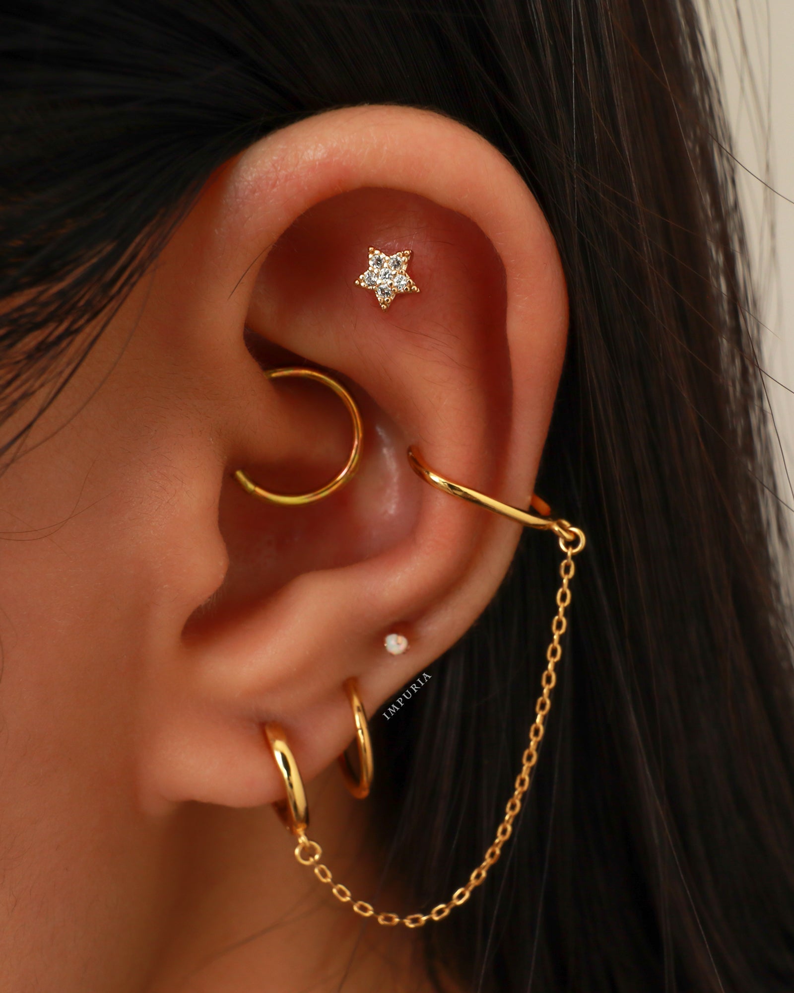Joy Chain Ear Cuff Polished Hoop Huggie Earrings