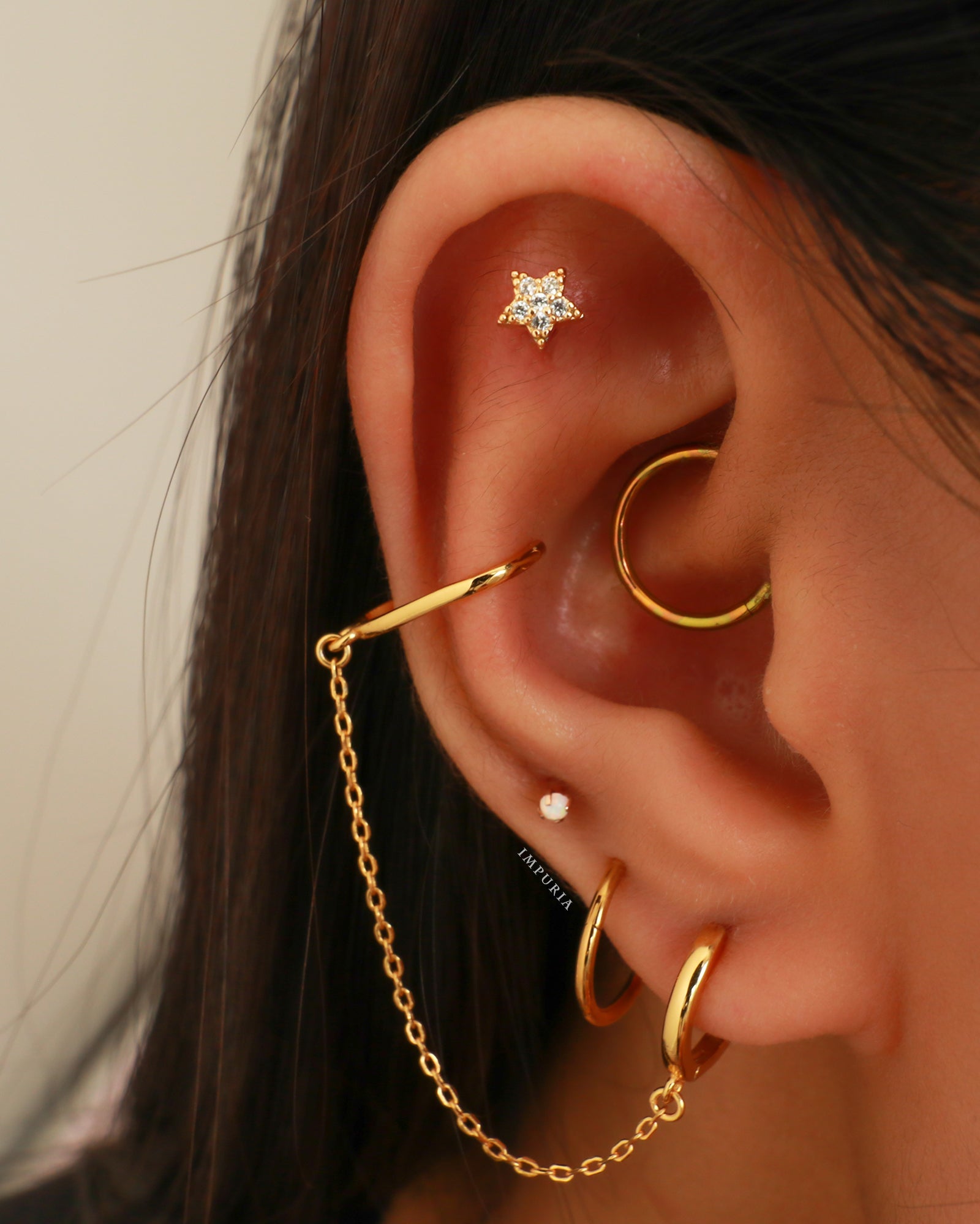 Joy Chain Ear Cuff Polished Hoop Huggie Earrings